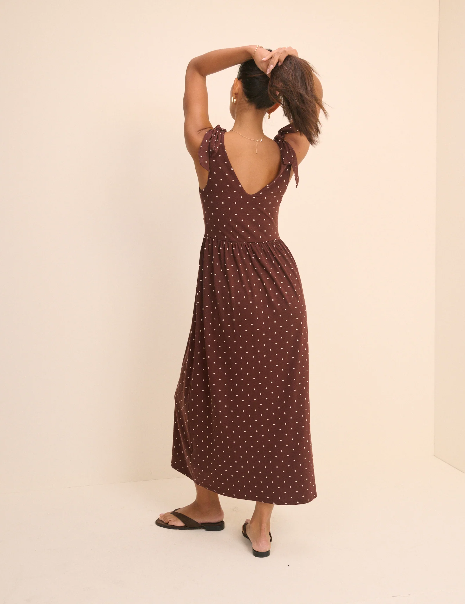 Brown Polka Dot Jersey Addison Midi Dress - Image 4