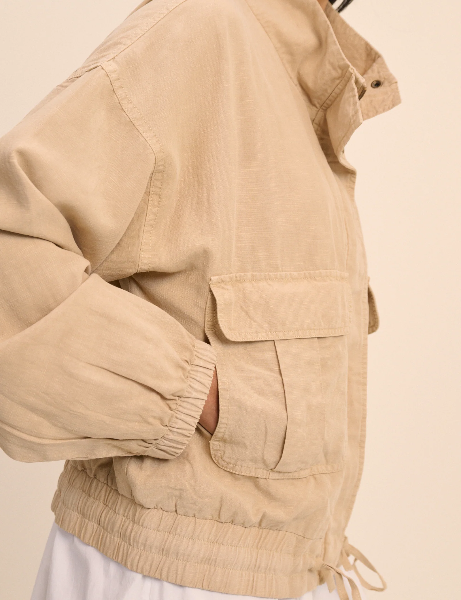 Beige Funnel Neck Addison Utility Jacket - Image 3