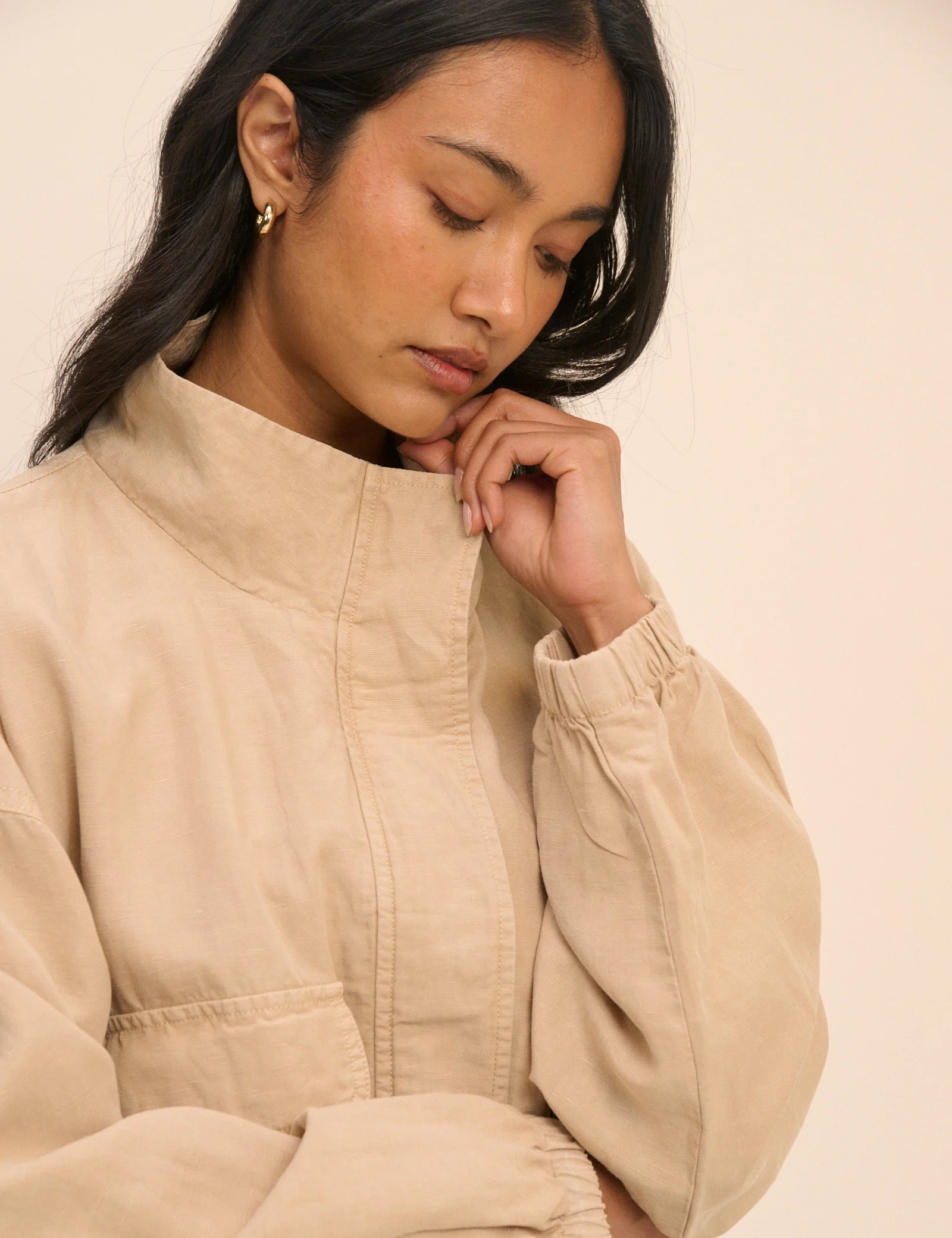Beige Funnel Neck Addison Utility Jacket - Image 4