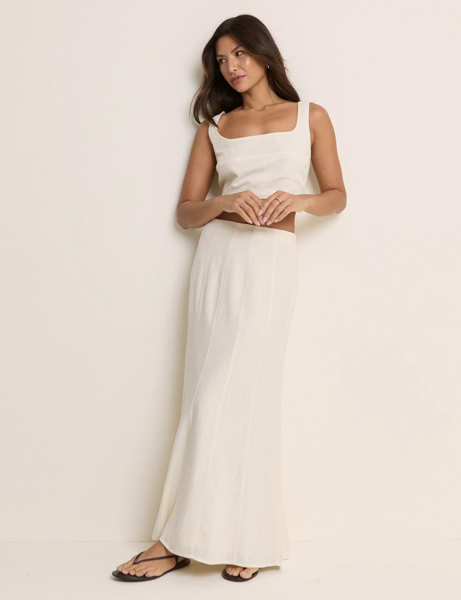 Stone Linen-Blend Panelled Adwoa Maxi Skirt - Image 7