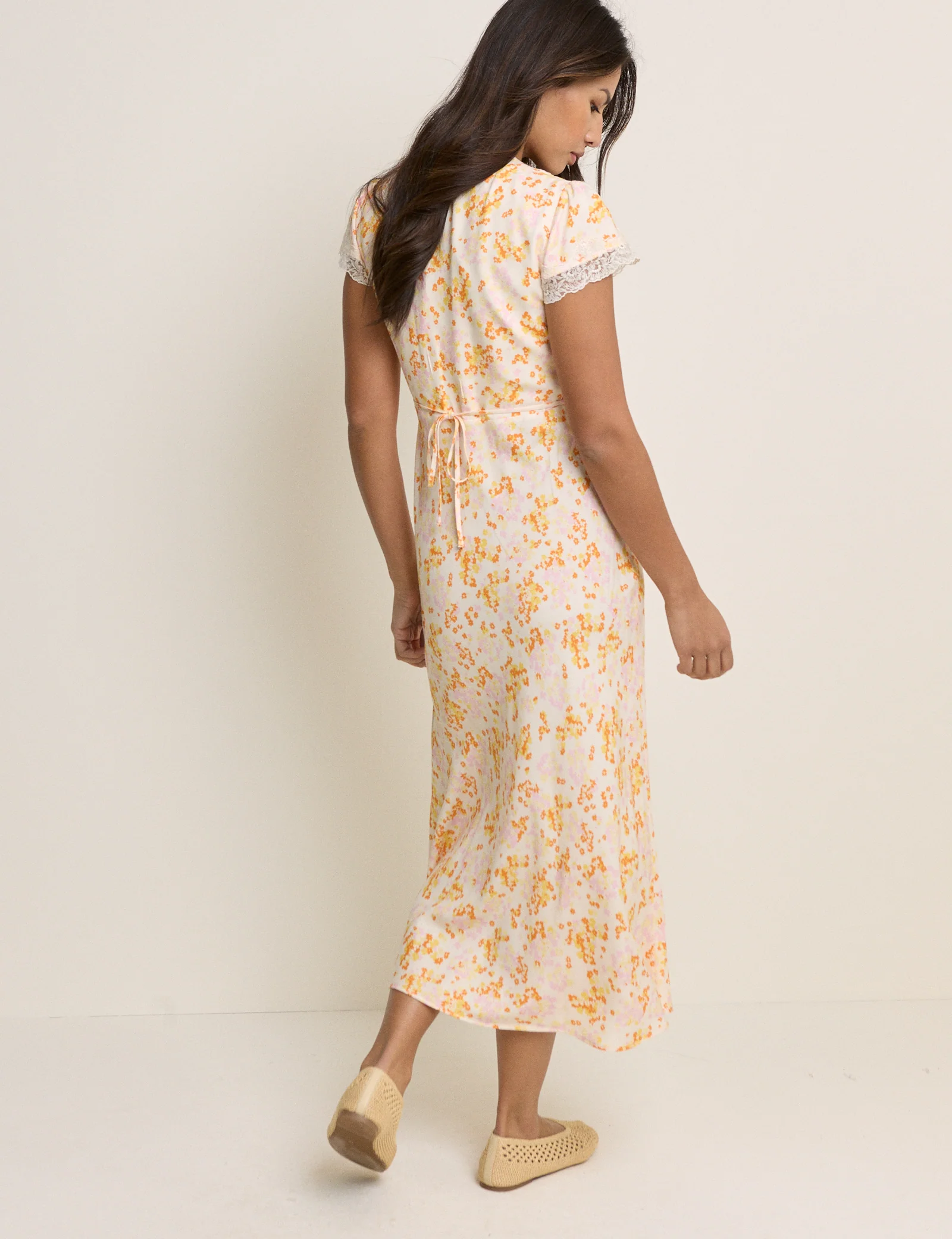 Orange Floral Lace Trim Aida Midi Dress - Image 5