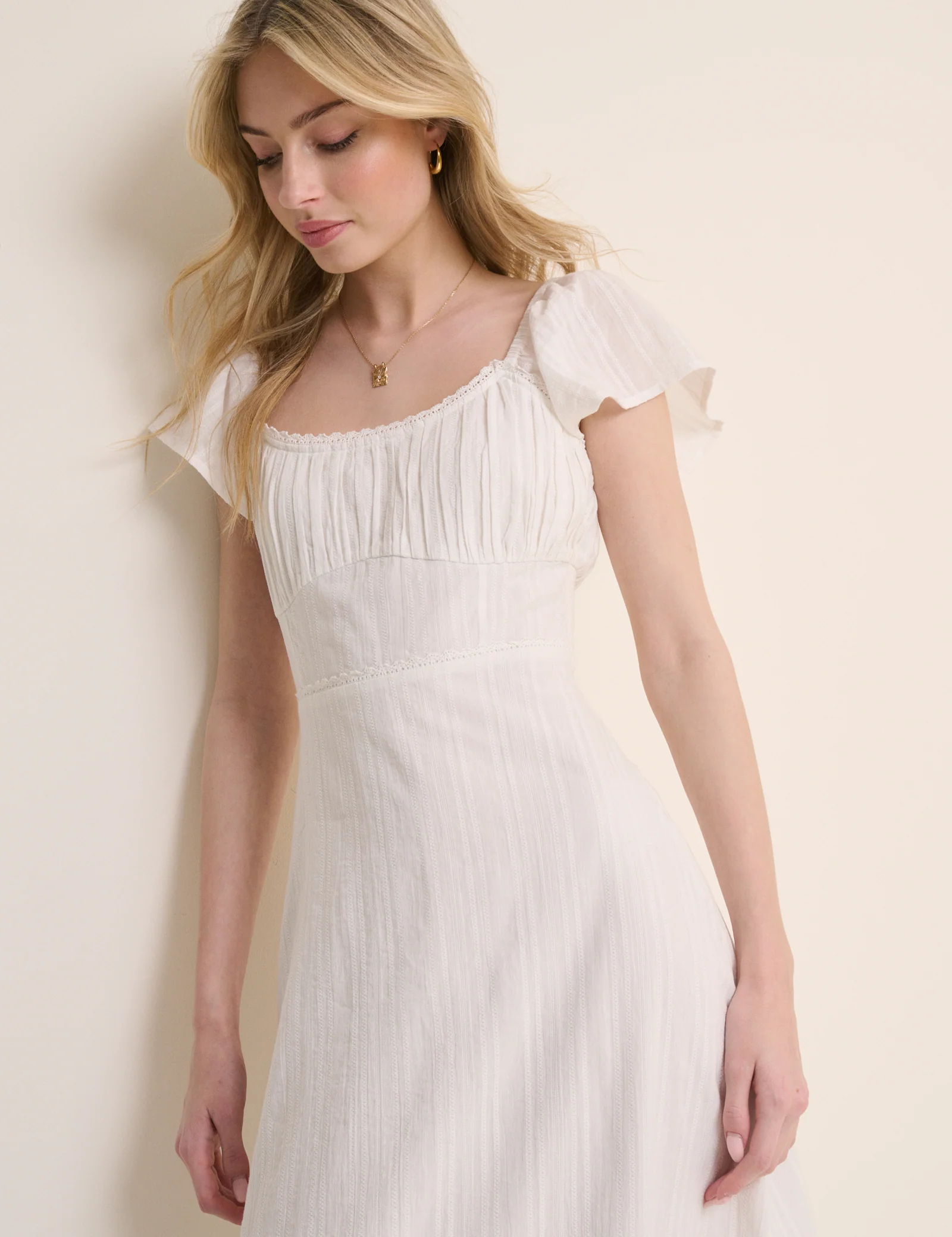White Pintuck Scoop Neck Alex Midi Dress - Image 2