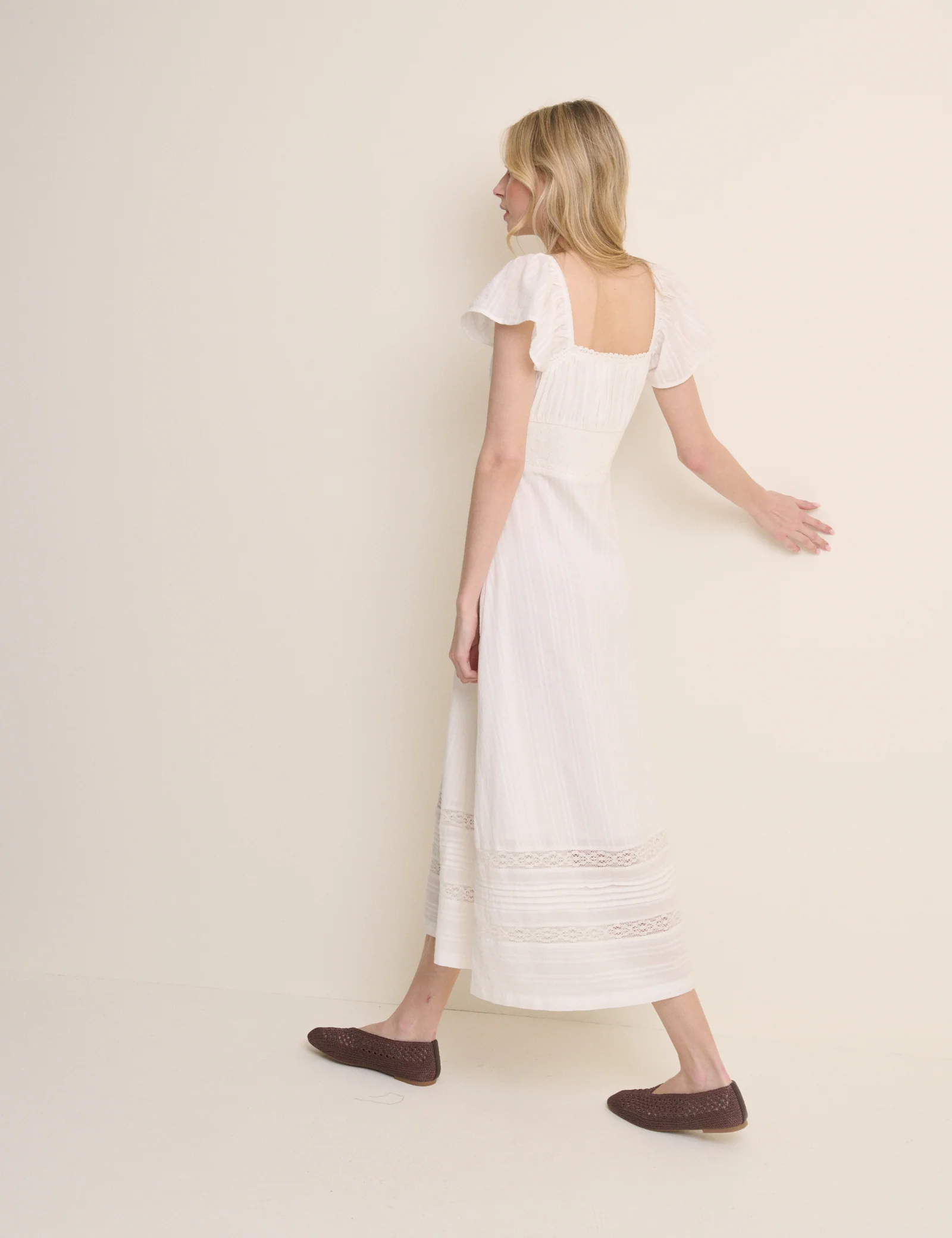 White Pintuck Scoop Neck Alex Midi Dress - Image 5