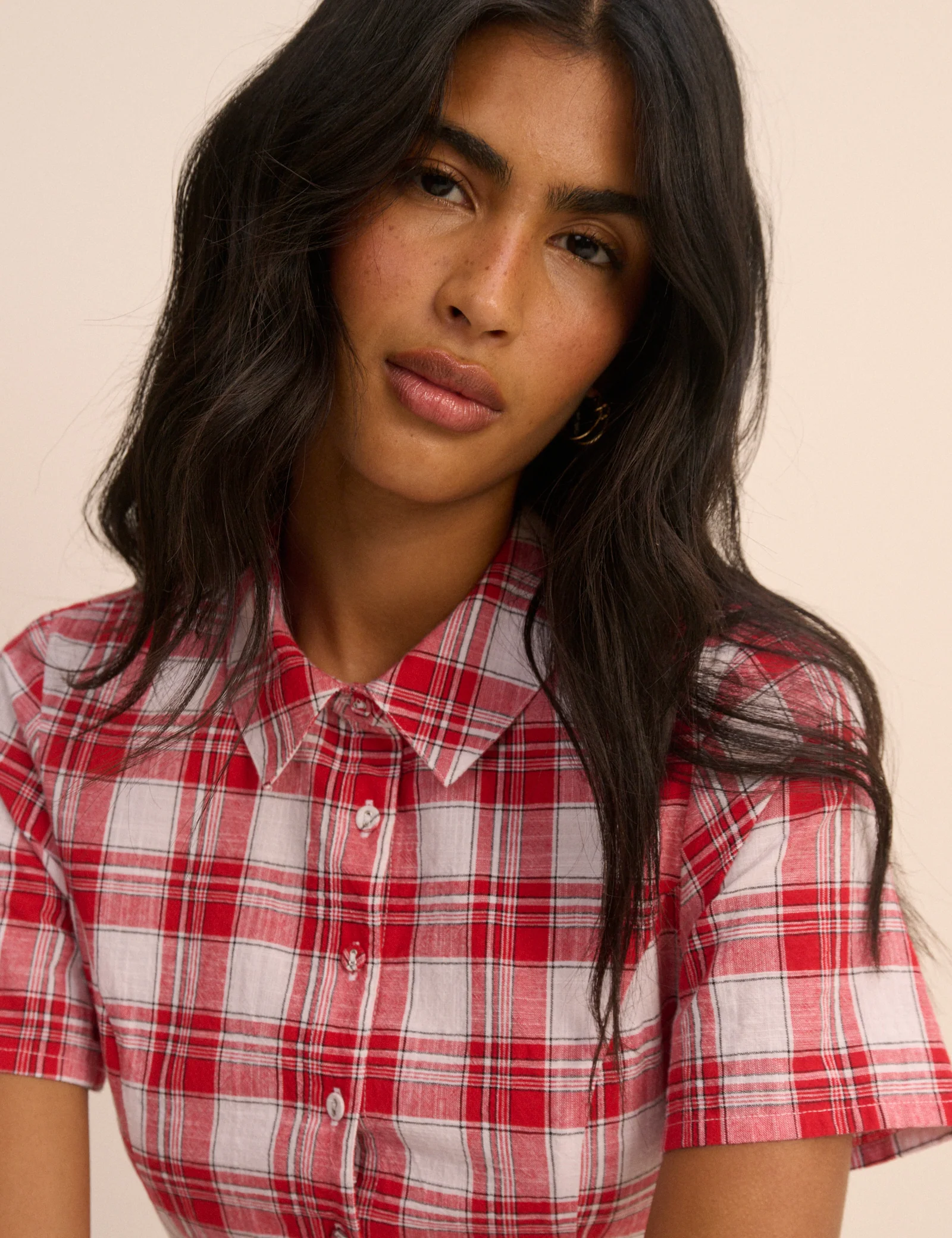 Red Checked Collared Alexandria Midi Shirt Dress - Image 4