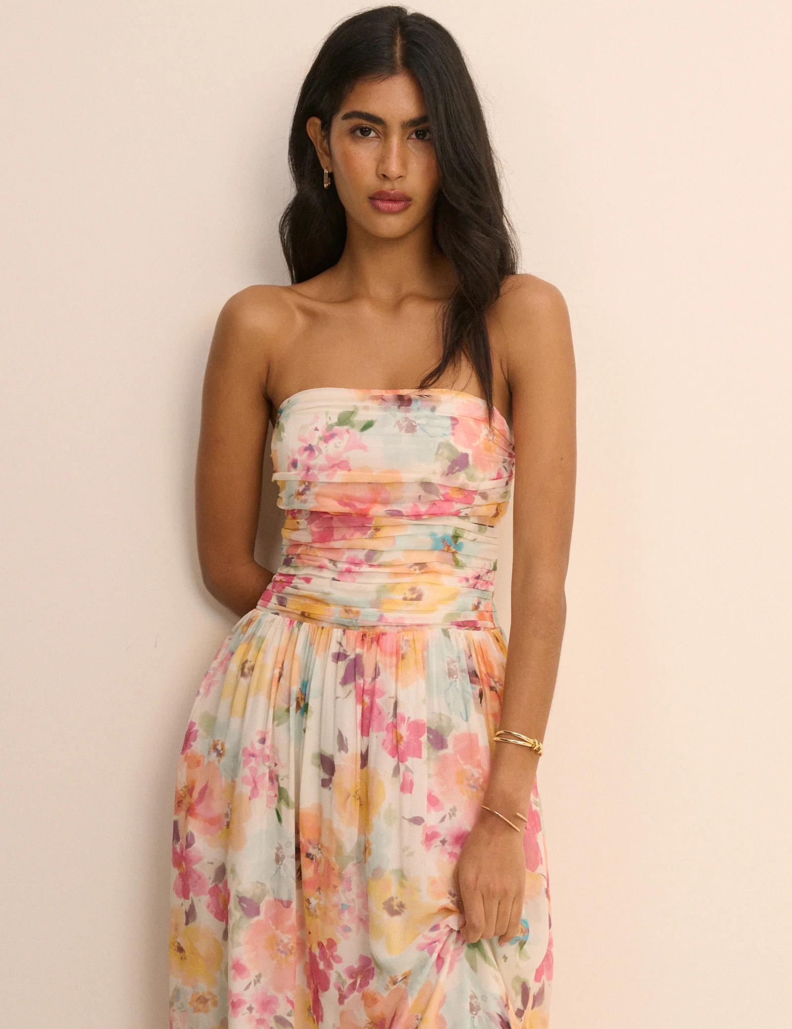 Pink Floral Bandeau Alice Midi Dress - Image 4