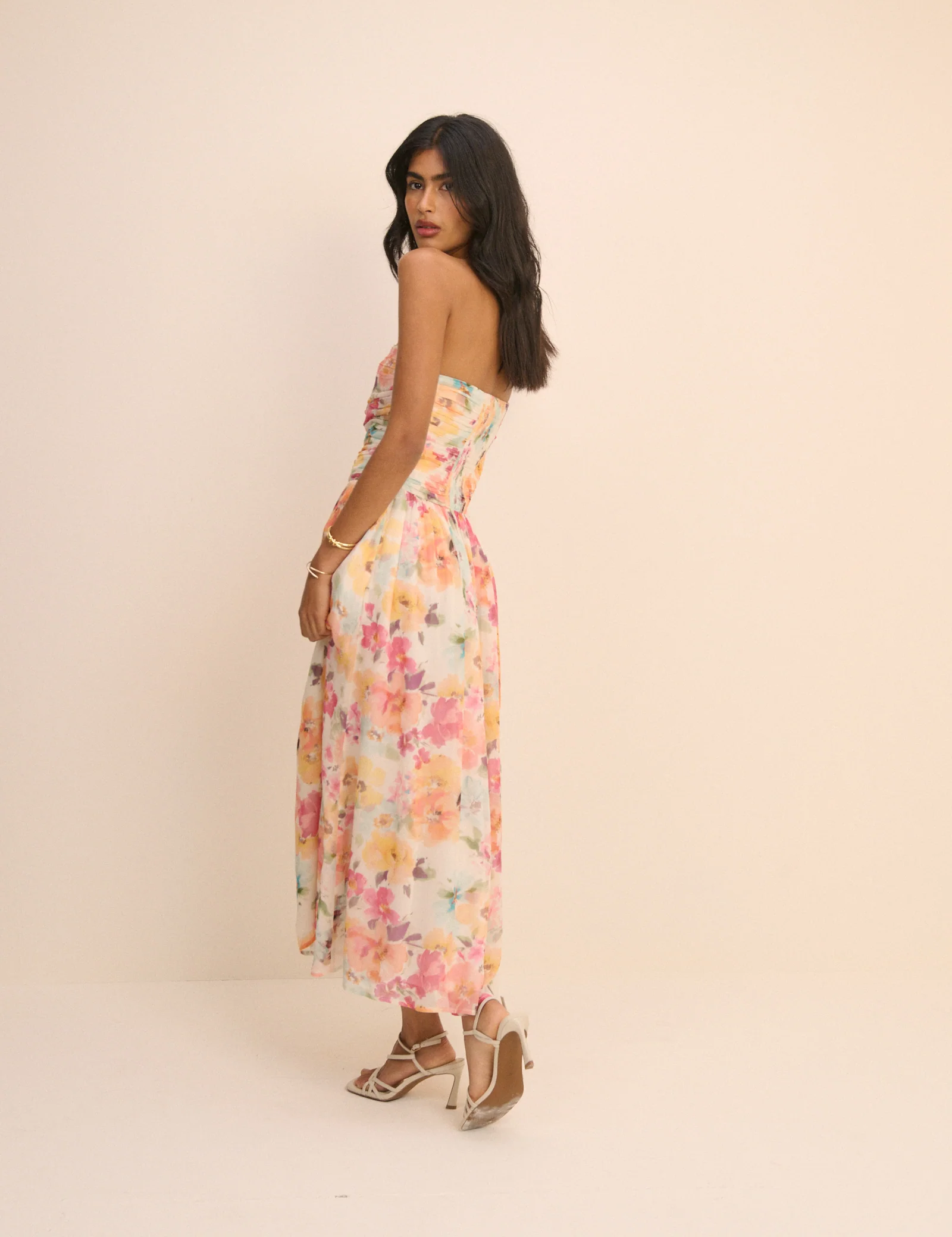 Pink Floral Bandeau Alice Midi Dress - Image 5