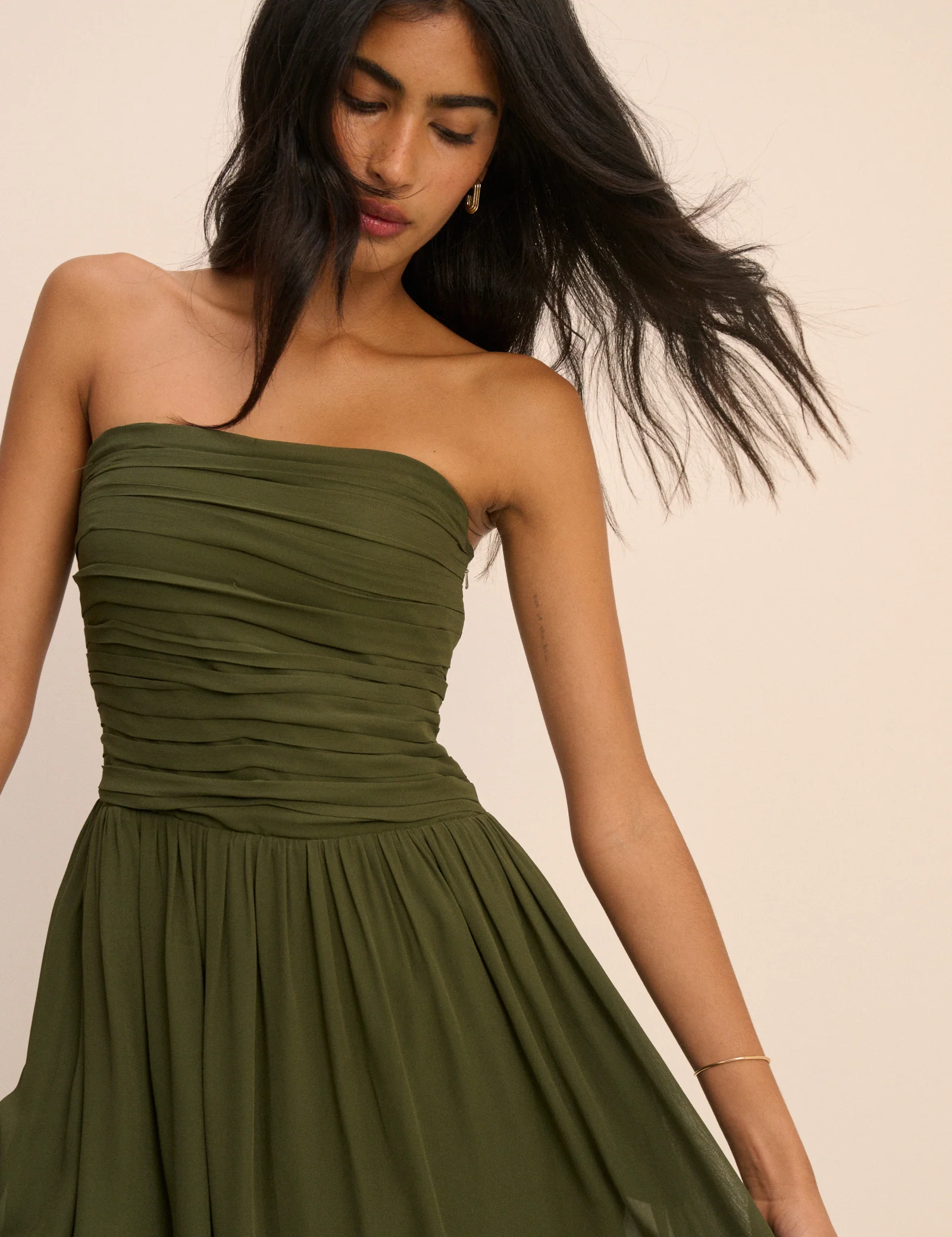 Khaki Green Bandeau Alice Midi Dress - Image 4