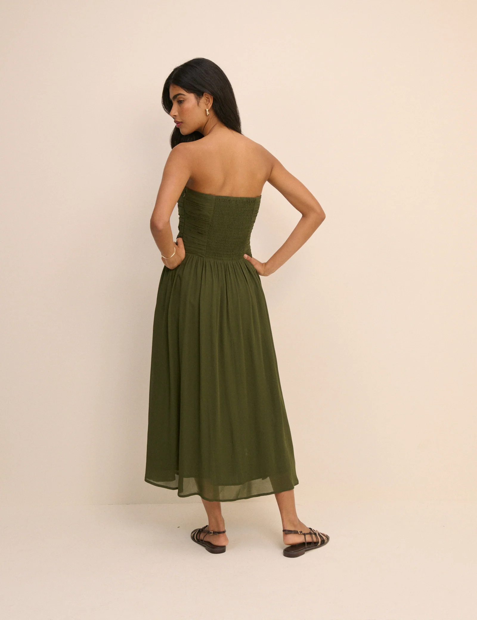 Khaki Green Bandeau Alice Midi Dress - Image 5
