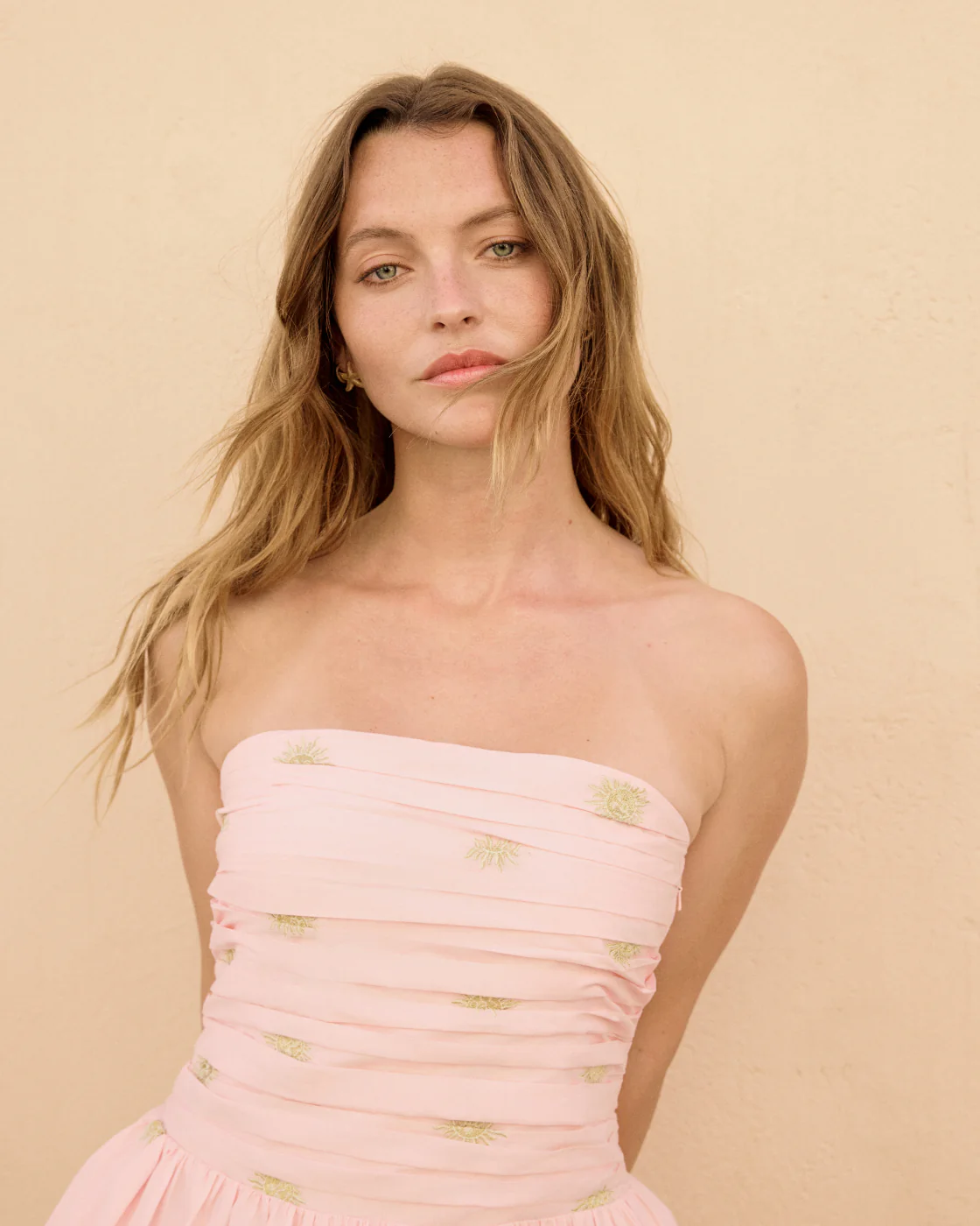 Pink Sun Embroidered Bandeau Alice Midi Dress - Image 3