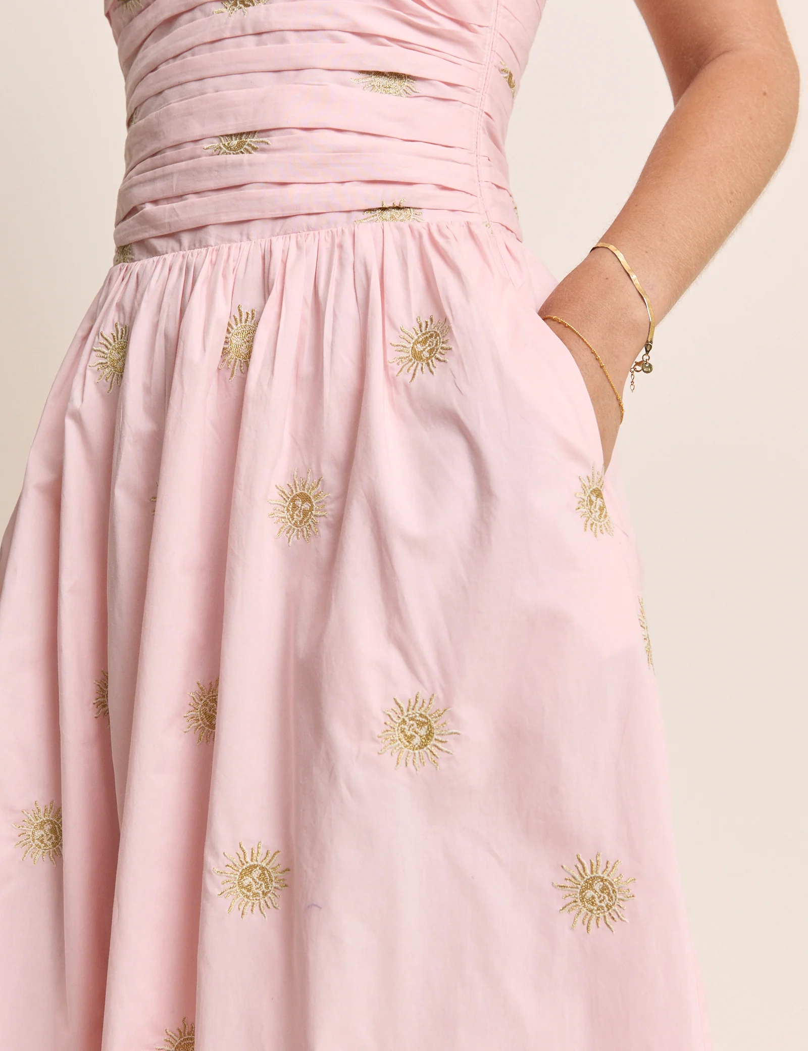 Pink Sun Embroidered Bandeau Alice Midi Dress - Image 4