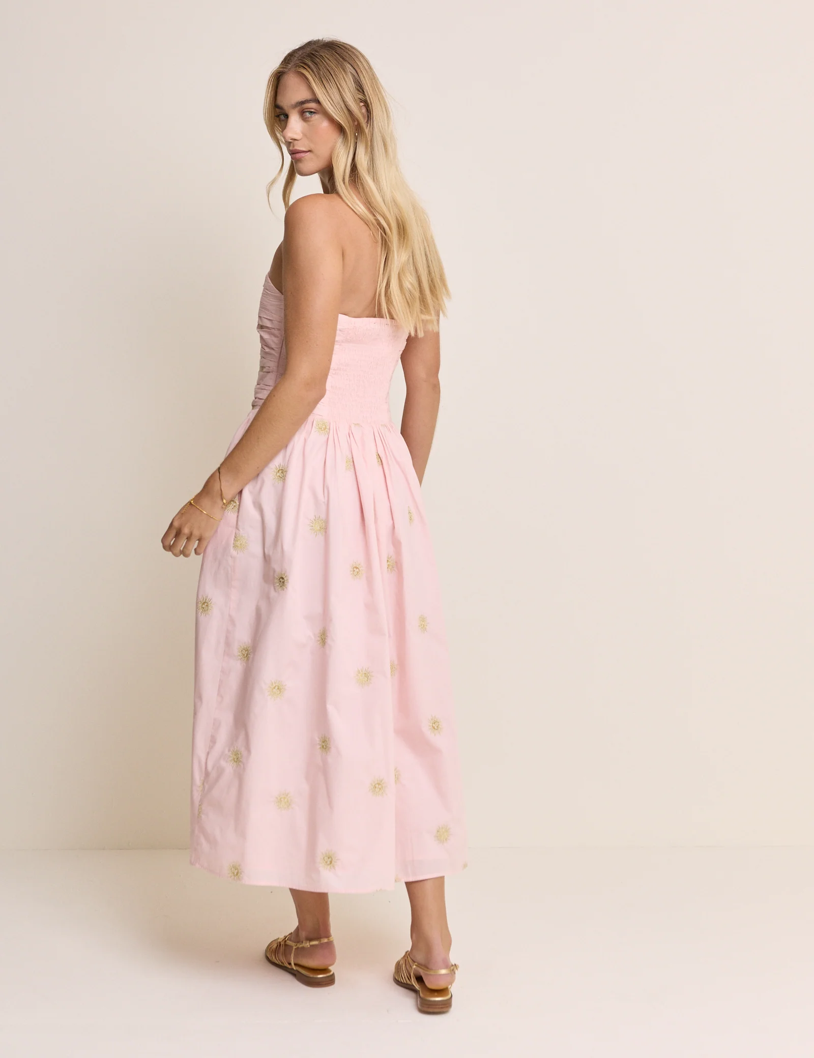 Pink Sun Embroidered Bandeau Alice Midi Dress - Image 5