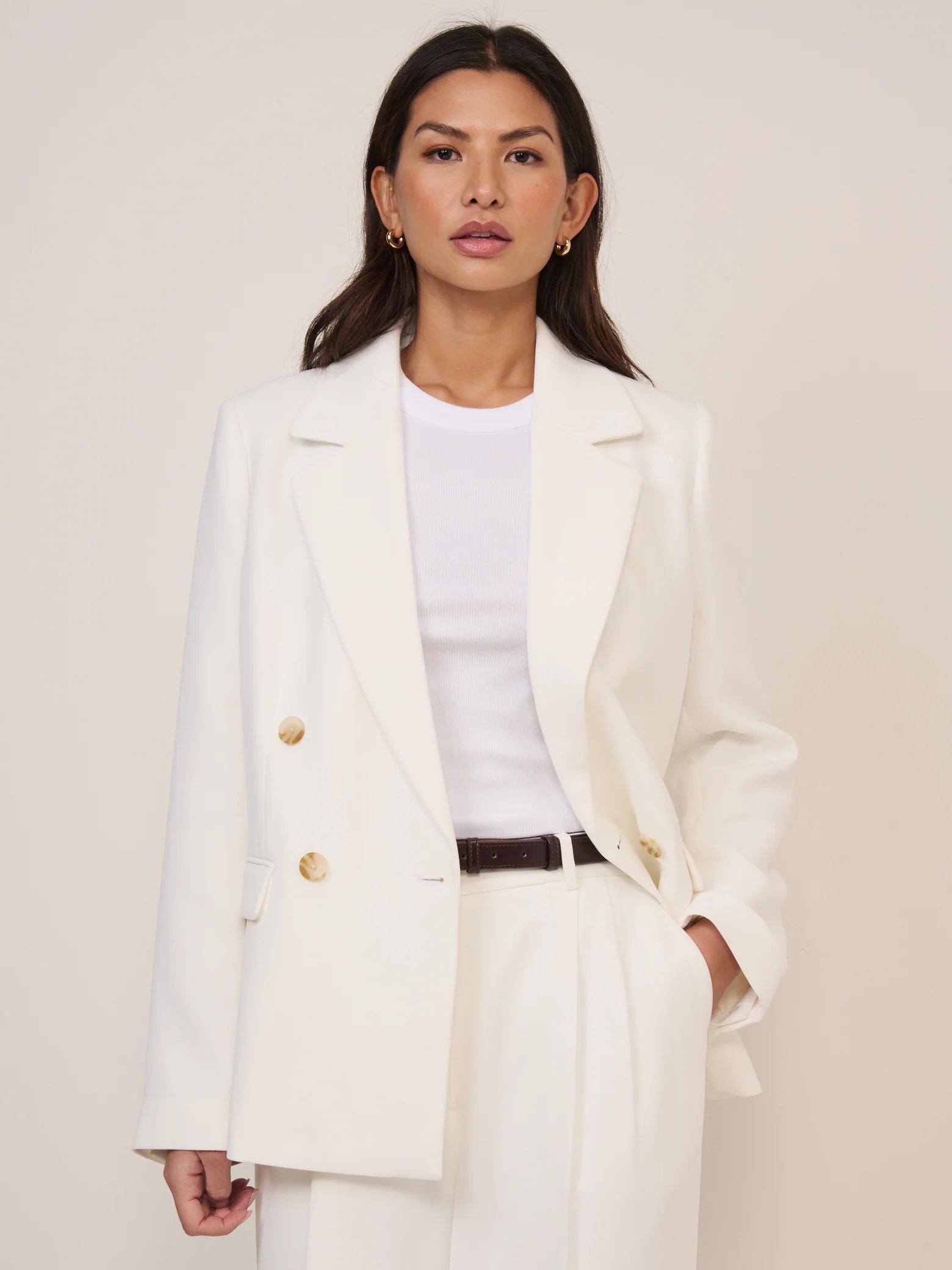 White Double Breasted Alicia Crepe Blazer - Image 4