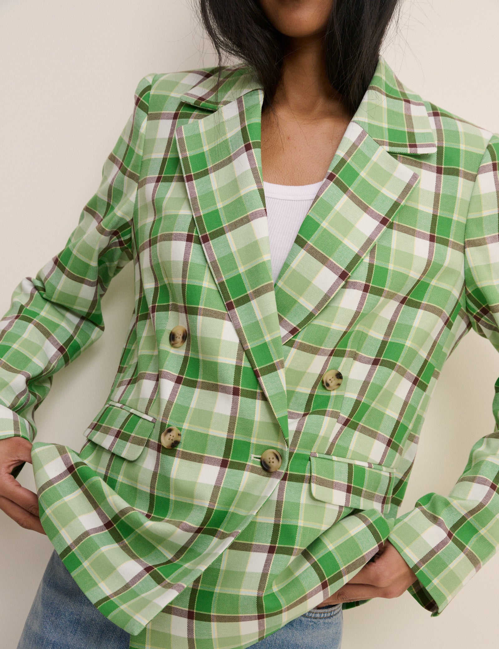 Green Tartan Alicia Double Breasted Blazer - Image 3