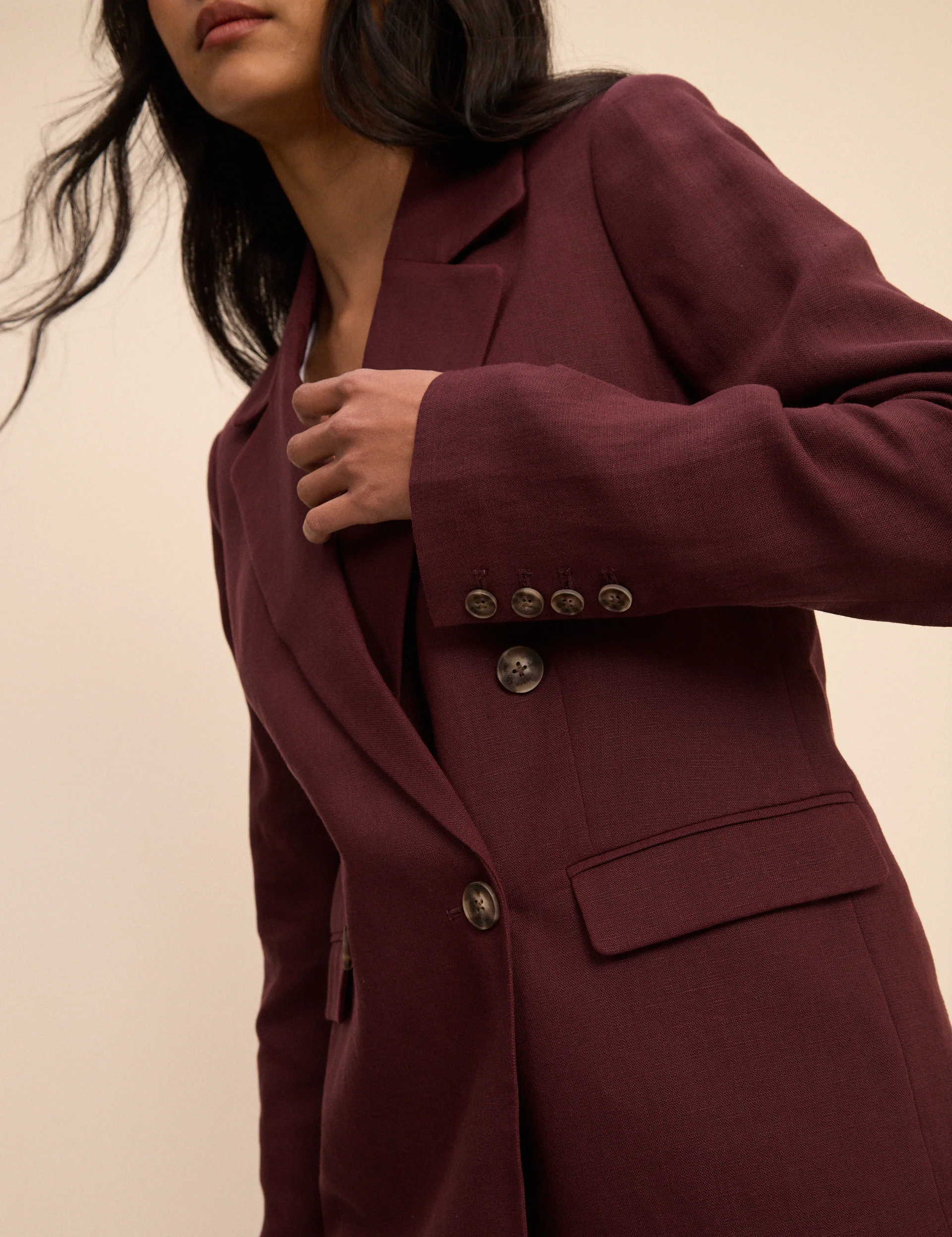 Burgundy Double Breasted Linen-Blend Alicia Blazer - Image 3