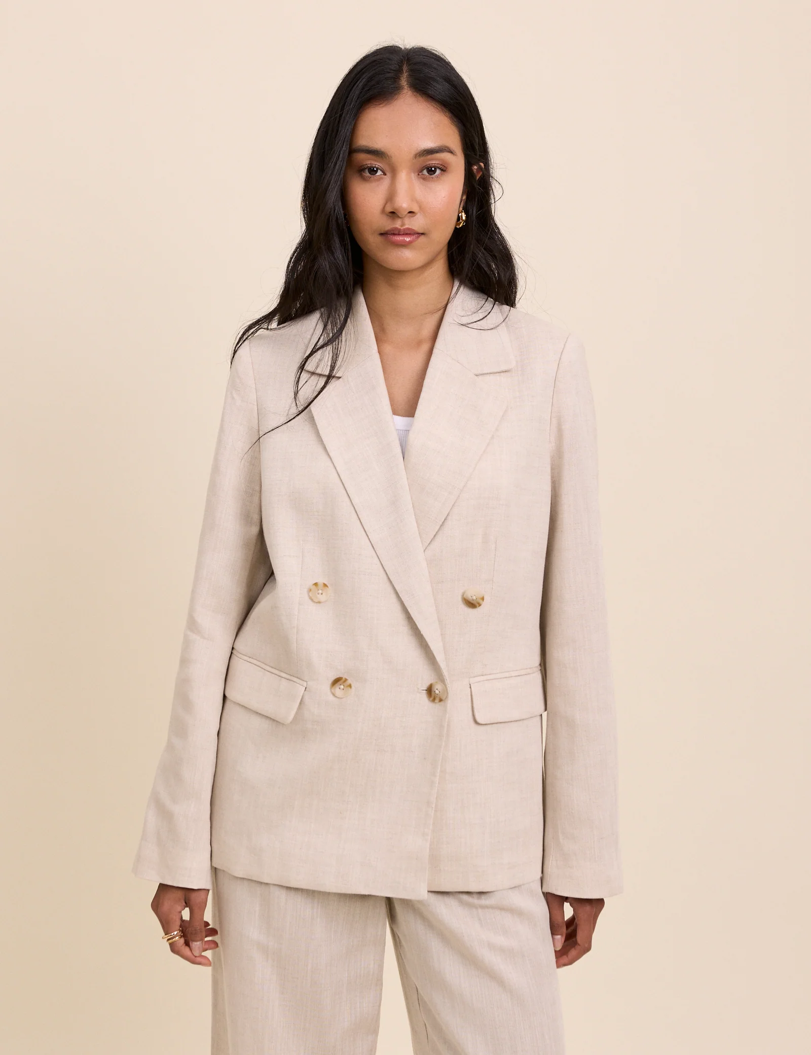 Stone Double Breasted Linen Alicia Blazer