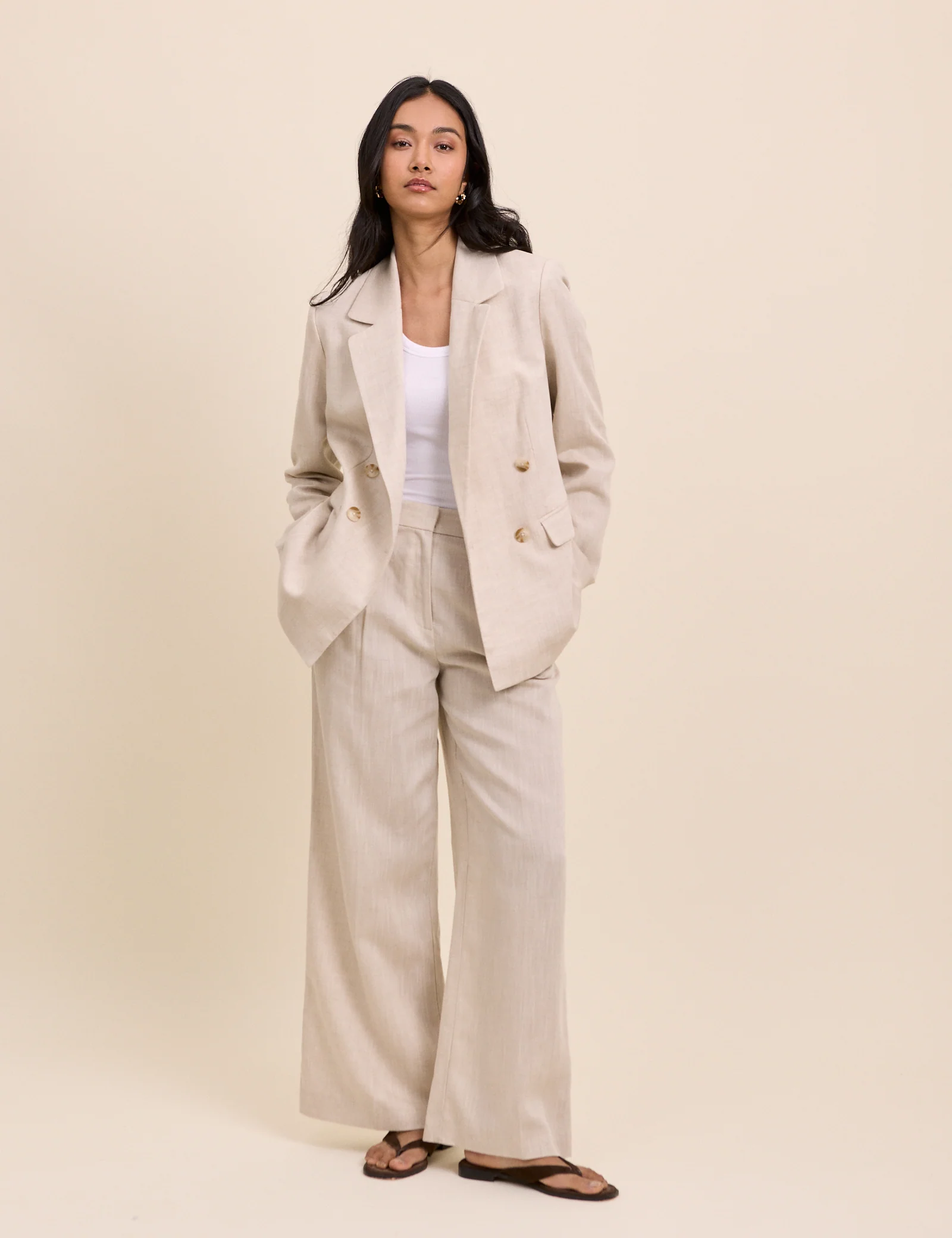 Stone Double Breasted Linen Alicia Blazer - Image 2