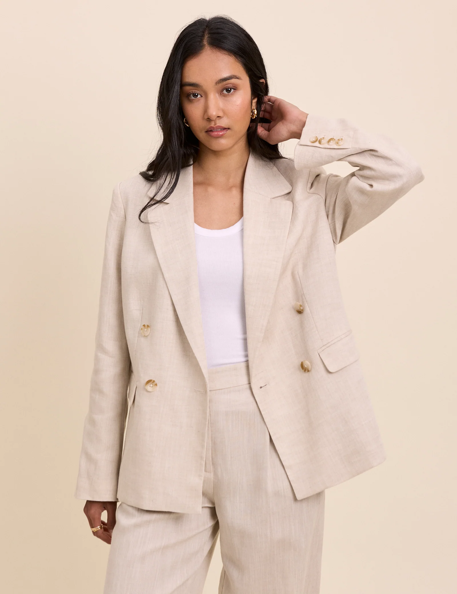 Stone Double Breasted Linen Alicia Blazer - Image 3