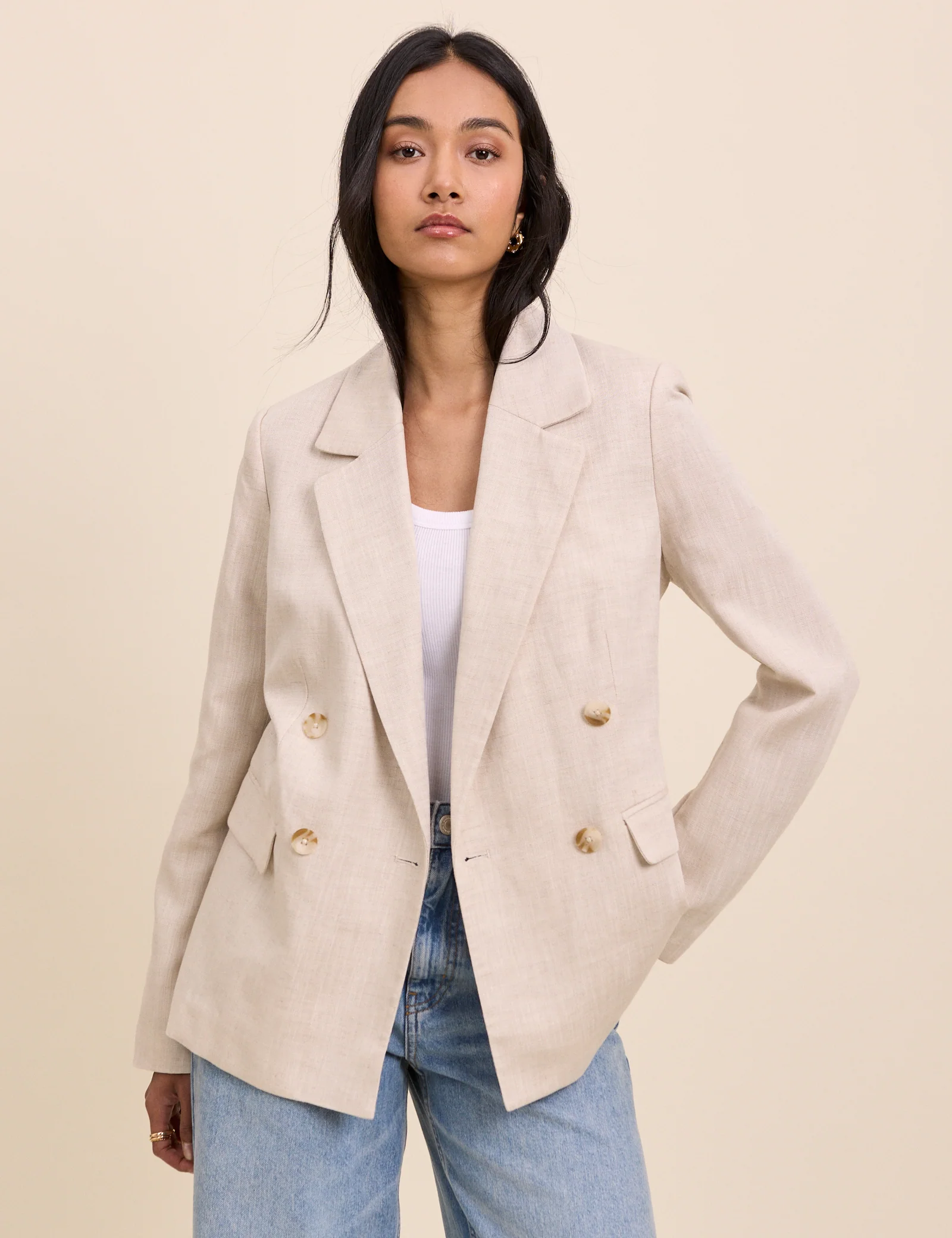 Stone Double Breasted Linen Alicia Blazer - Image 4
