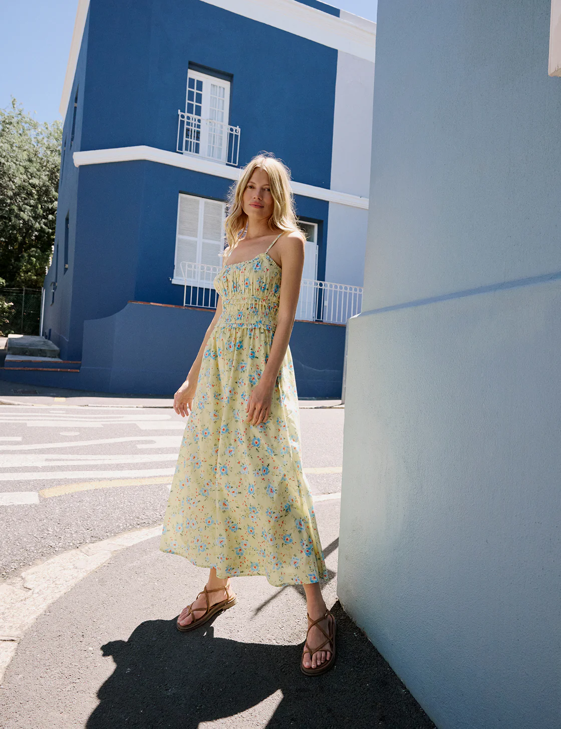 Butter Yellow Floral Shirred Waist Alina Midi Dress - Image 2