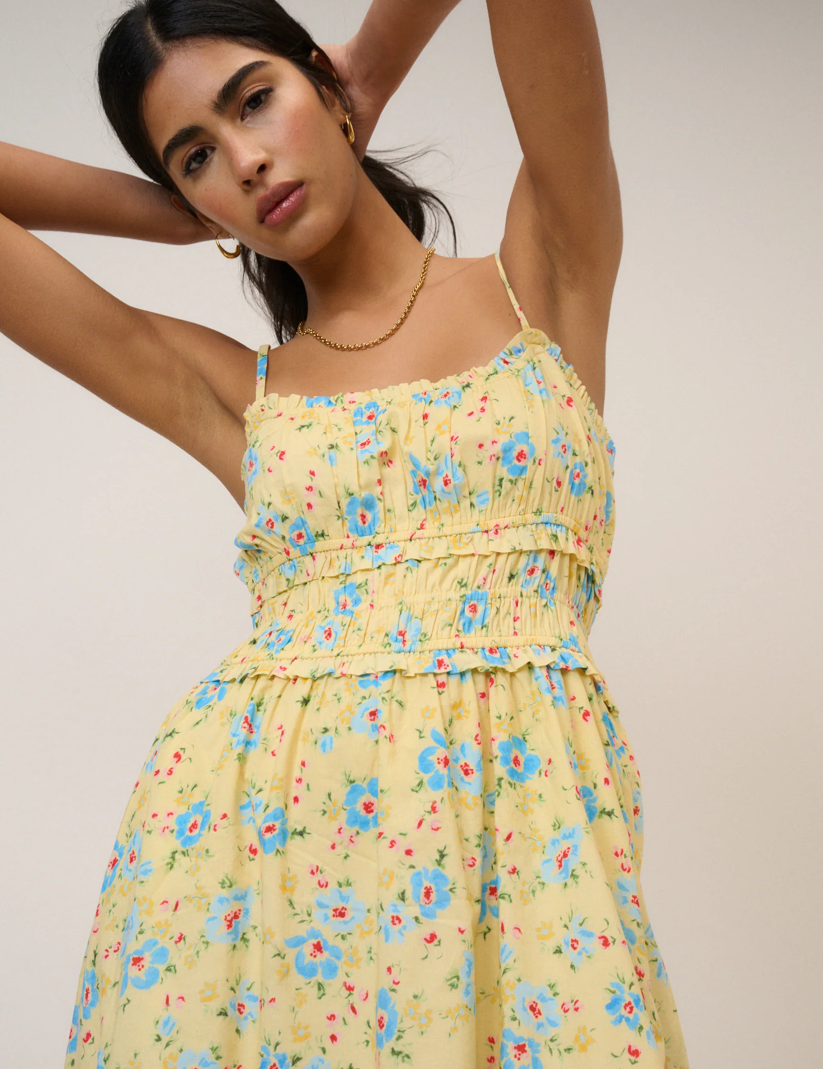 Butter Yellow Floral Shirred Waist Alina Midi Dress - Image 5