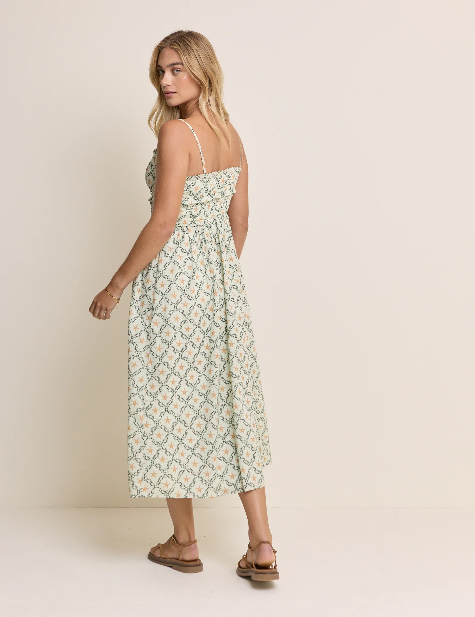 Blue Ocean Printed Shirred Waist Alina Midi Dress - Image 5