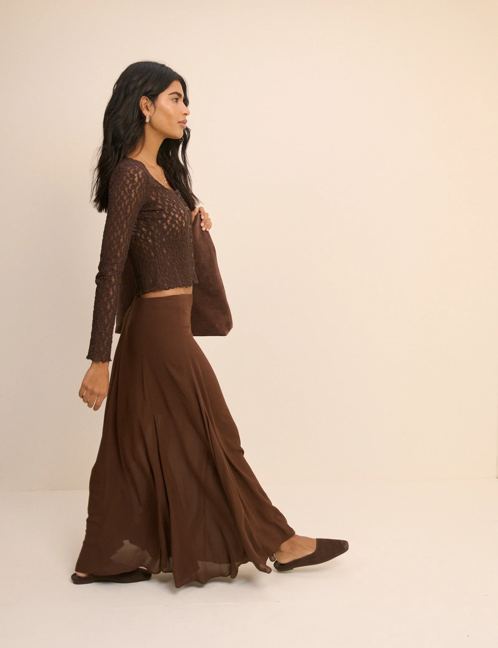 Brown Lace Scoop Neck Cardigan - Image 4