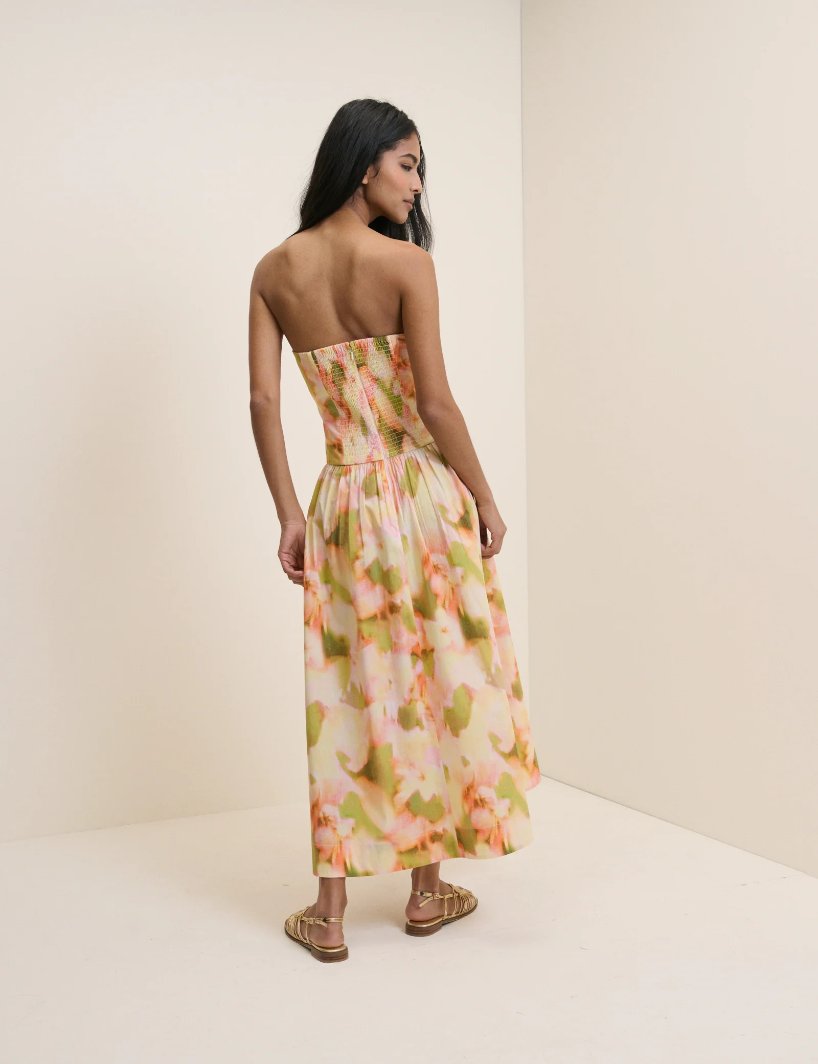 Abstract Floral Panelled Bandeau Amana Midi Dress - Image 5