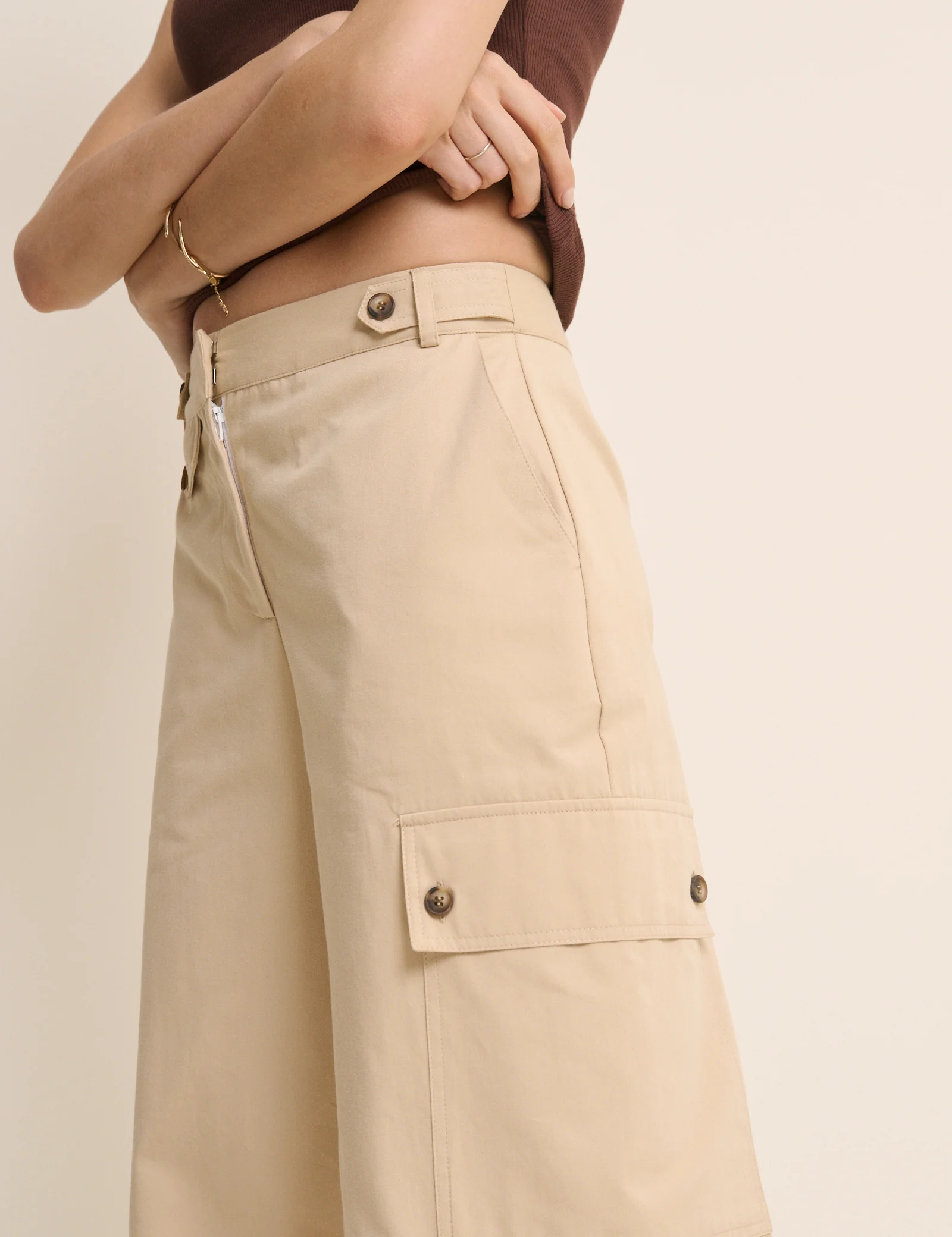 Beige Utility Wide Leg Trousers - Image 2