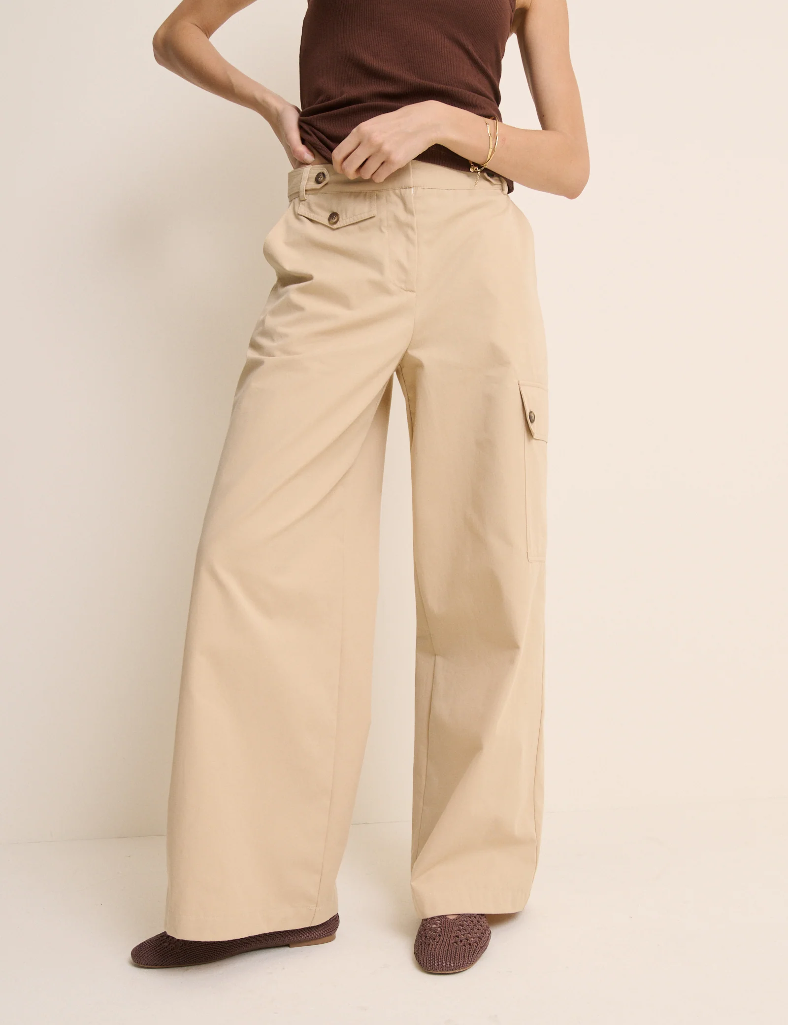 Beige Utility Wide Leg Trousers - Image 3
