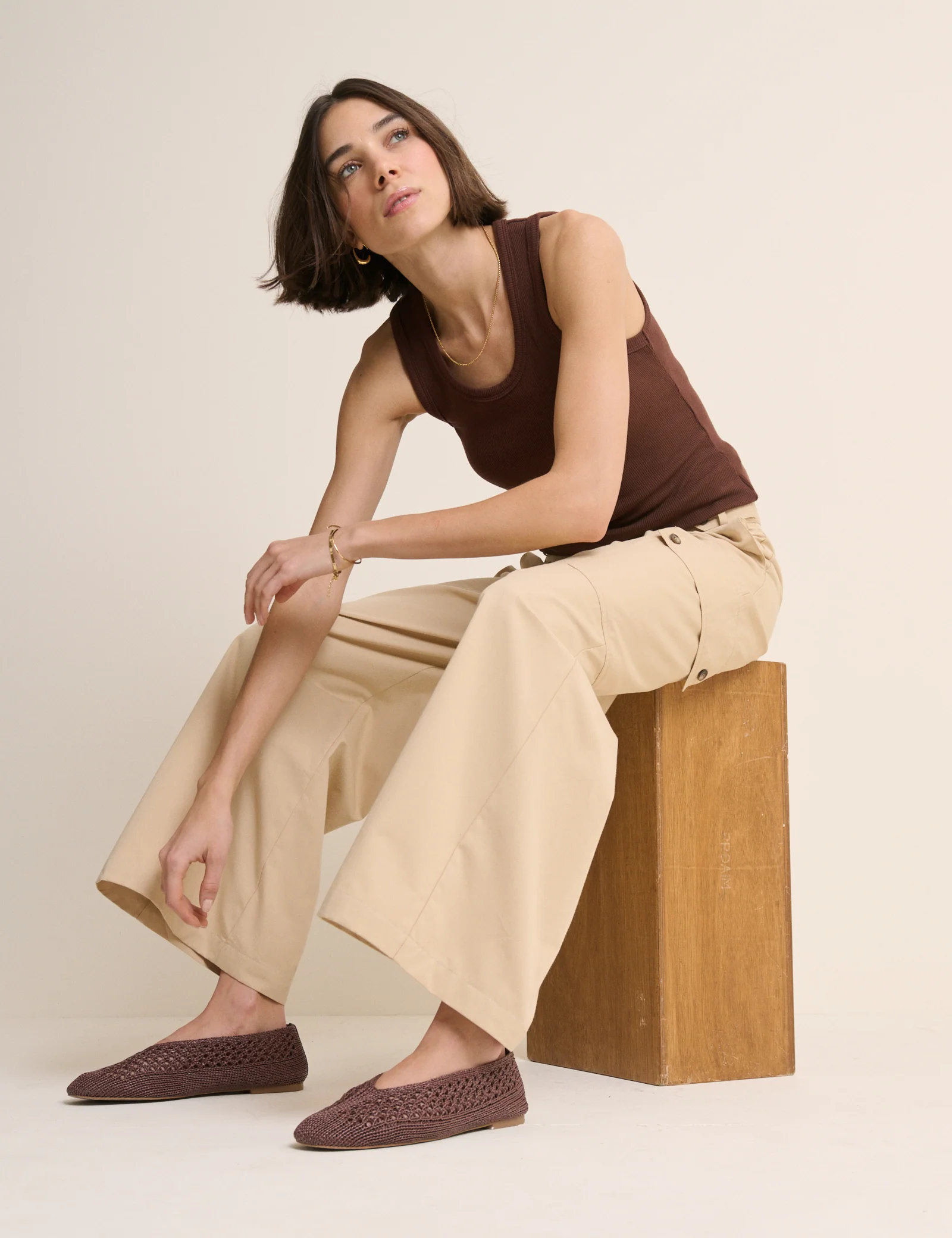 Beige Utility Wide Leg Trousers - Image 4