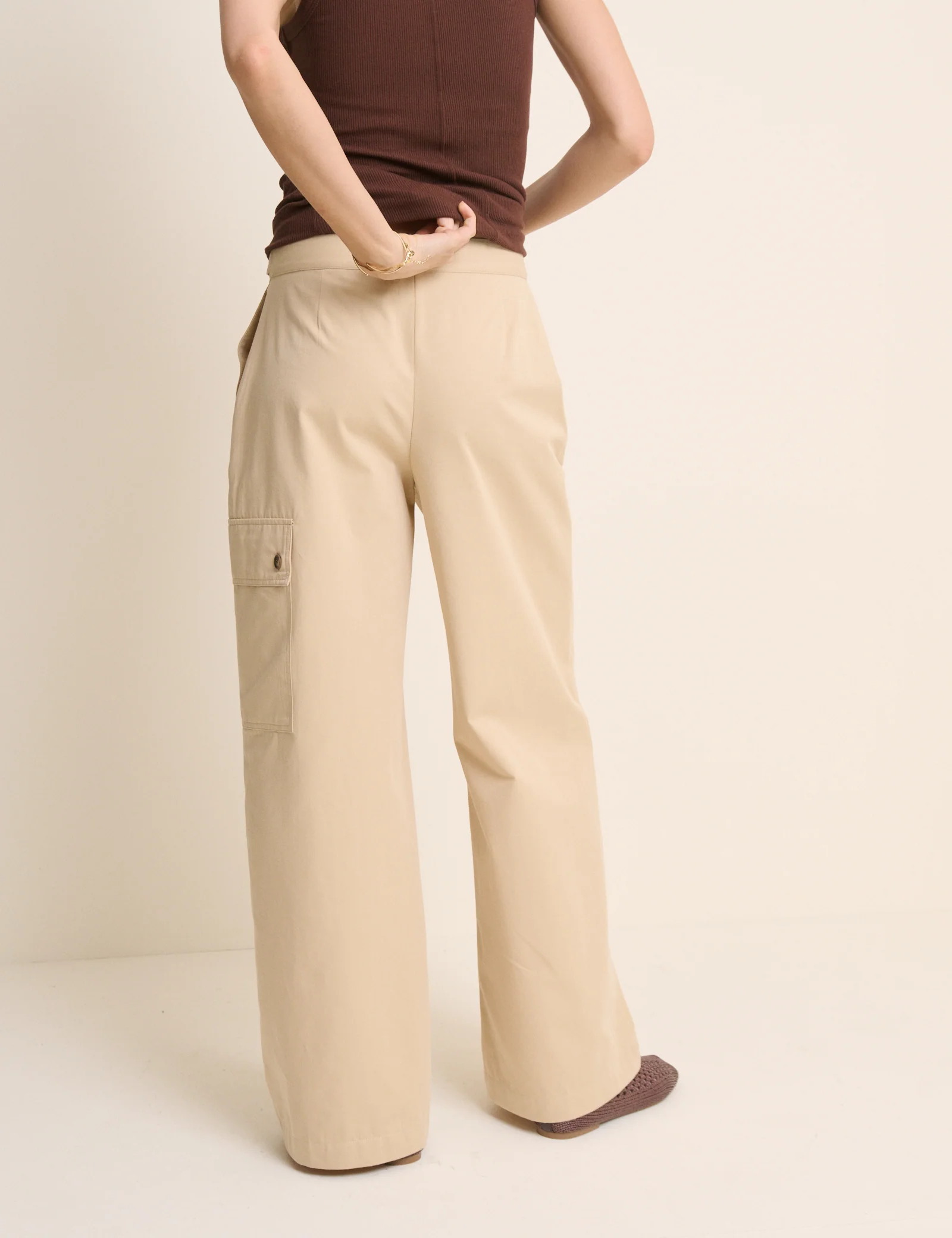 Beige Utility Wide Leg Trousers - Image 5