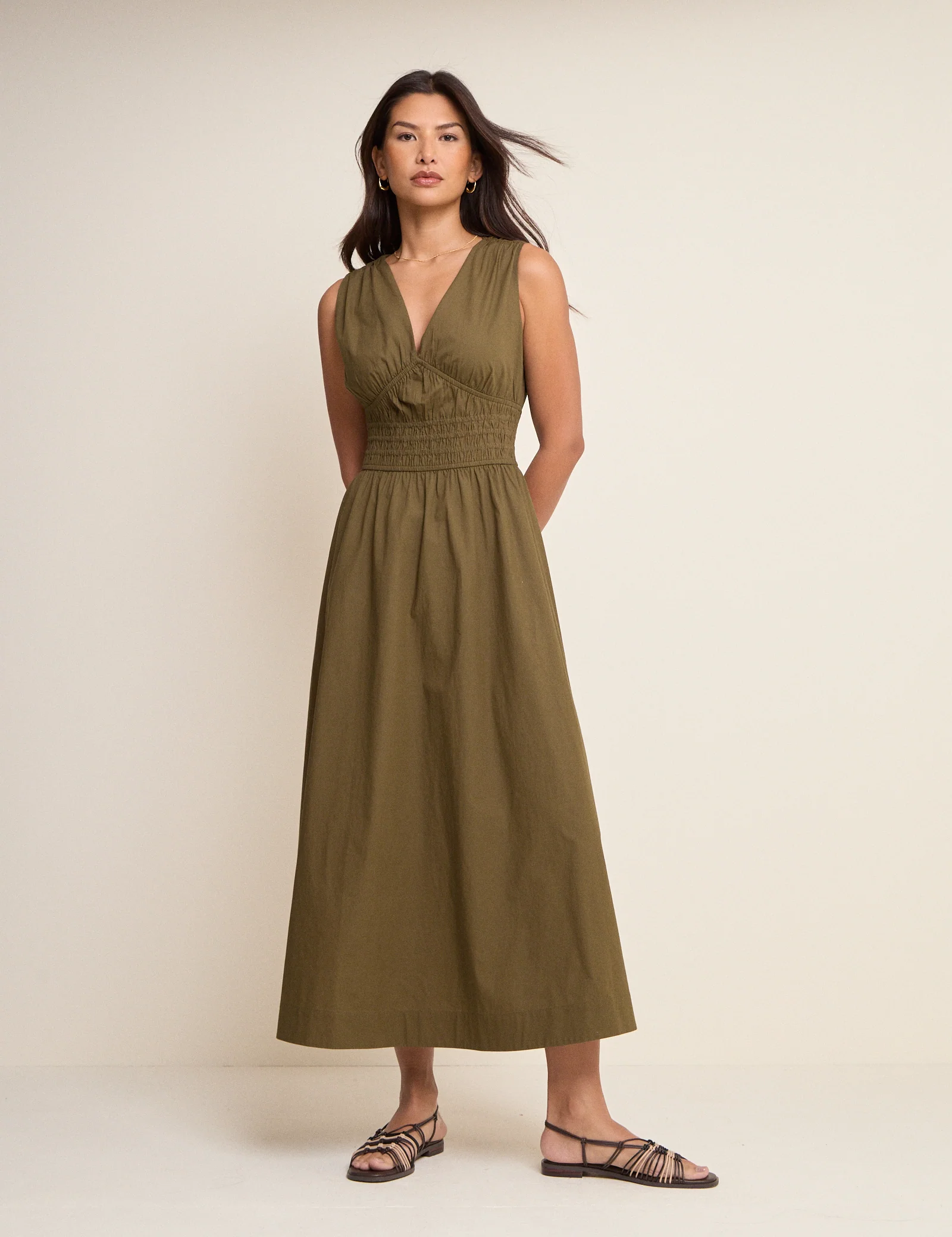 Khaki Sleeveless Angelica Midi Dress - Image 3