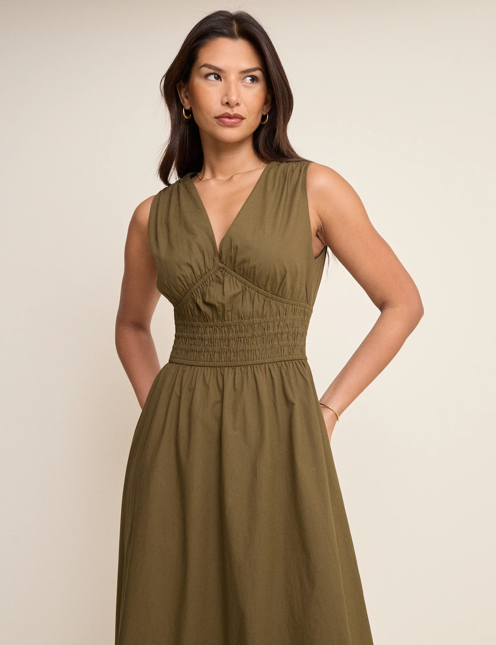 Khaki Sleeveless Angelica Midi Dress - Image 4