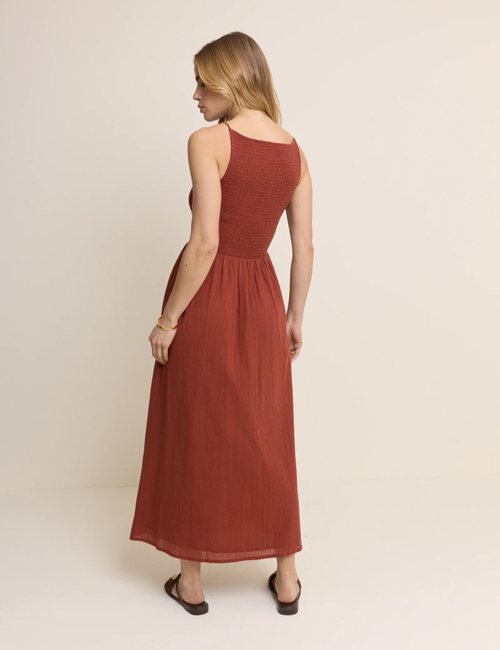 Burnt Orange Drop Waist Shirred Angelina Midi Dress - Image 5