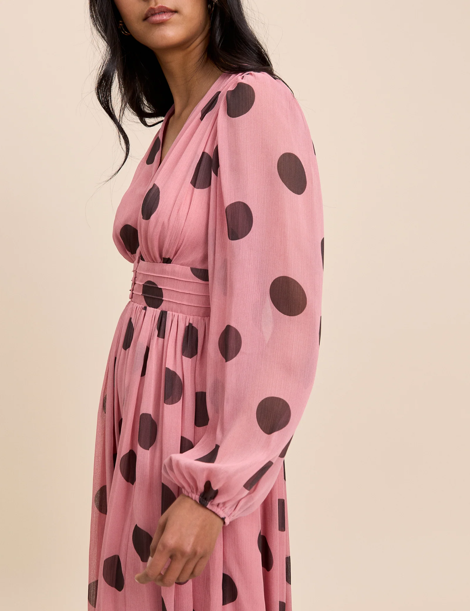 Pink Polka Dot Balloon Sleeve Anya Midi Dress - Image 3