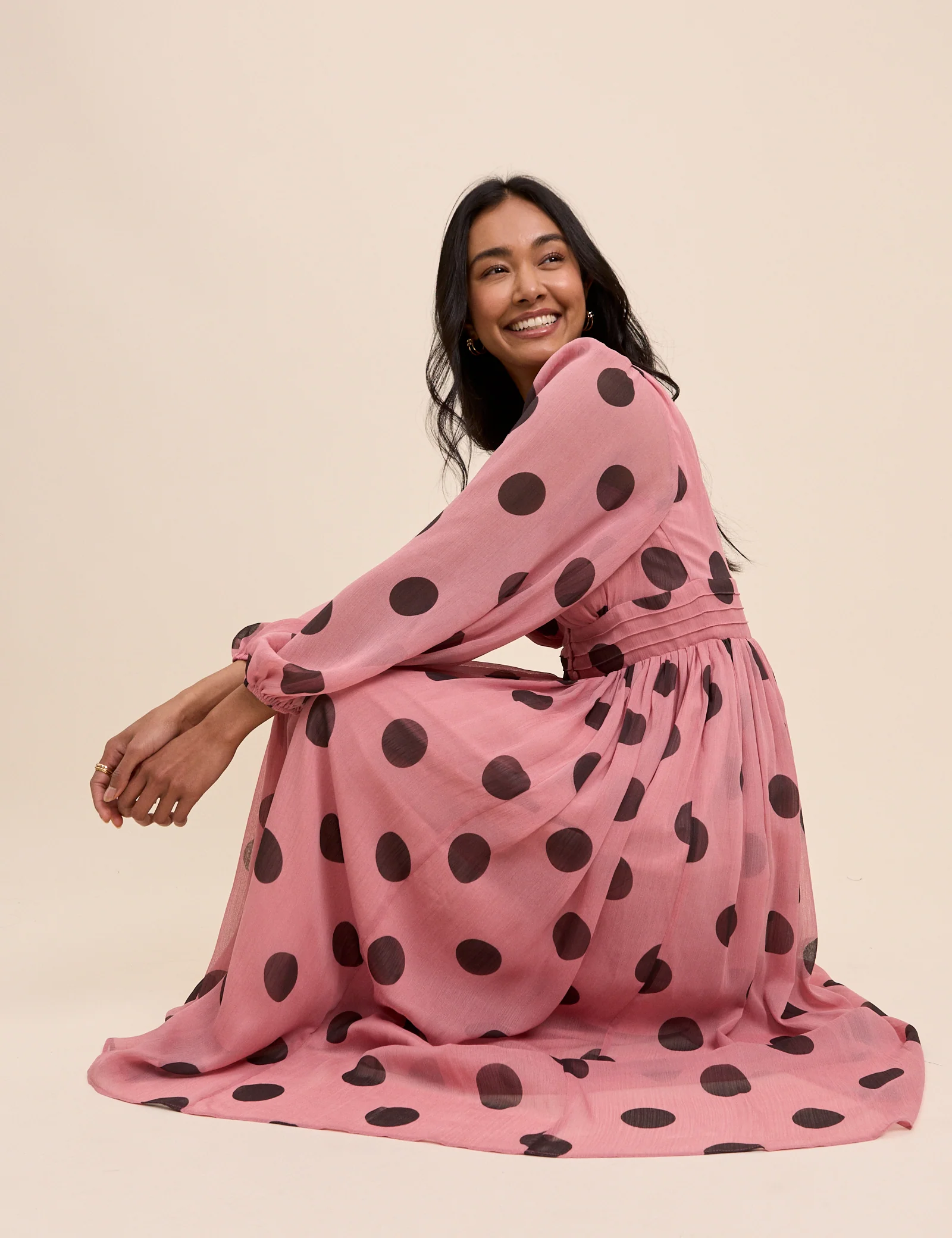 Pink Polka Dot Balloon Sleeve Anya Midi Dress - Image 4