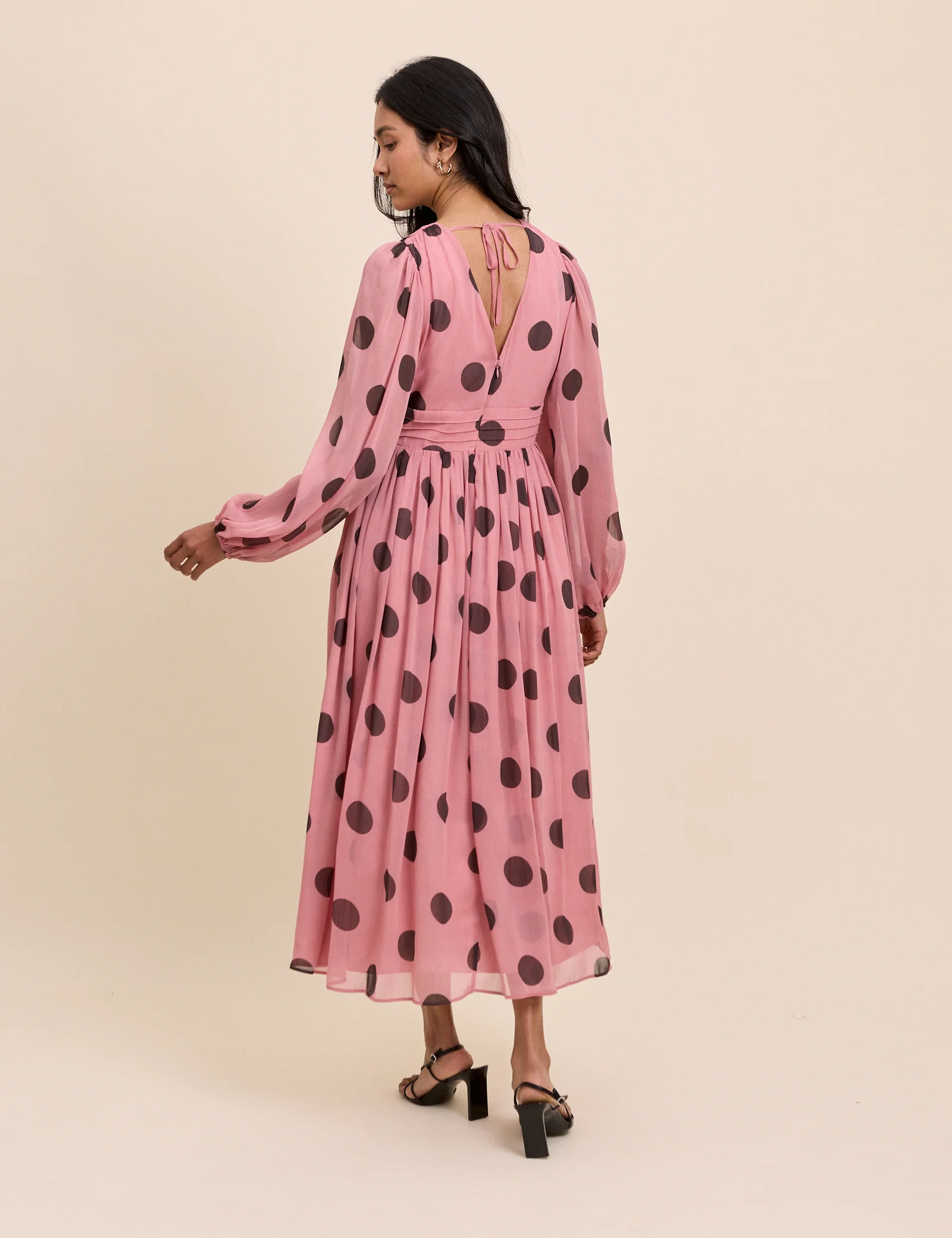 Pink Polka Dot Balloon Sleeve Anya Midi Dress - Image 5
