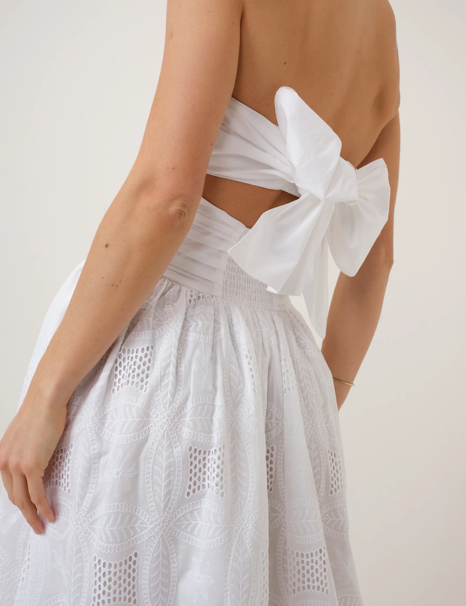 White Embriodered Bandeau Ariella Drop Waist Midi Dress - Image 2