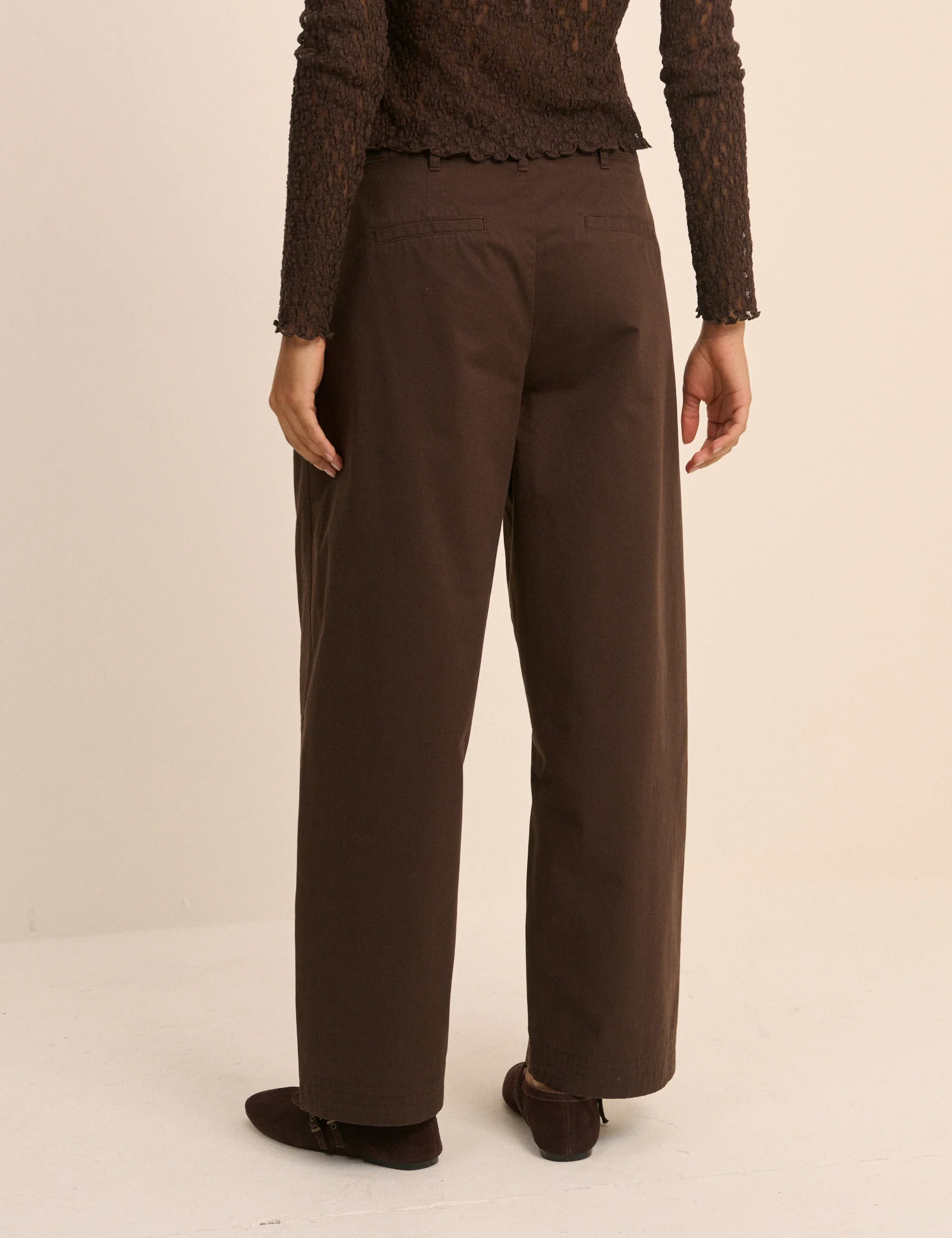 Brown Pleated Wide Leg Trousers - Image 5