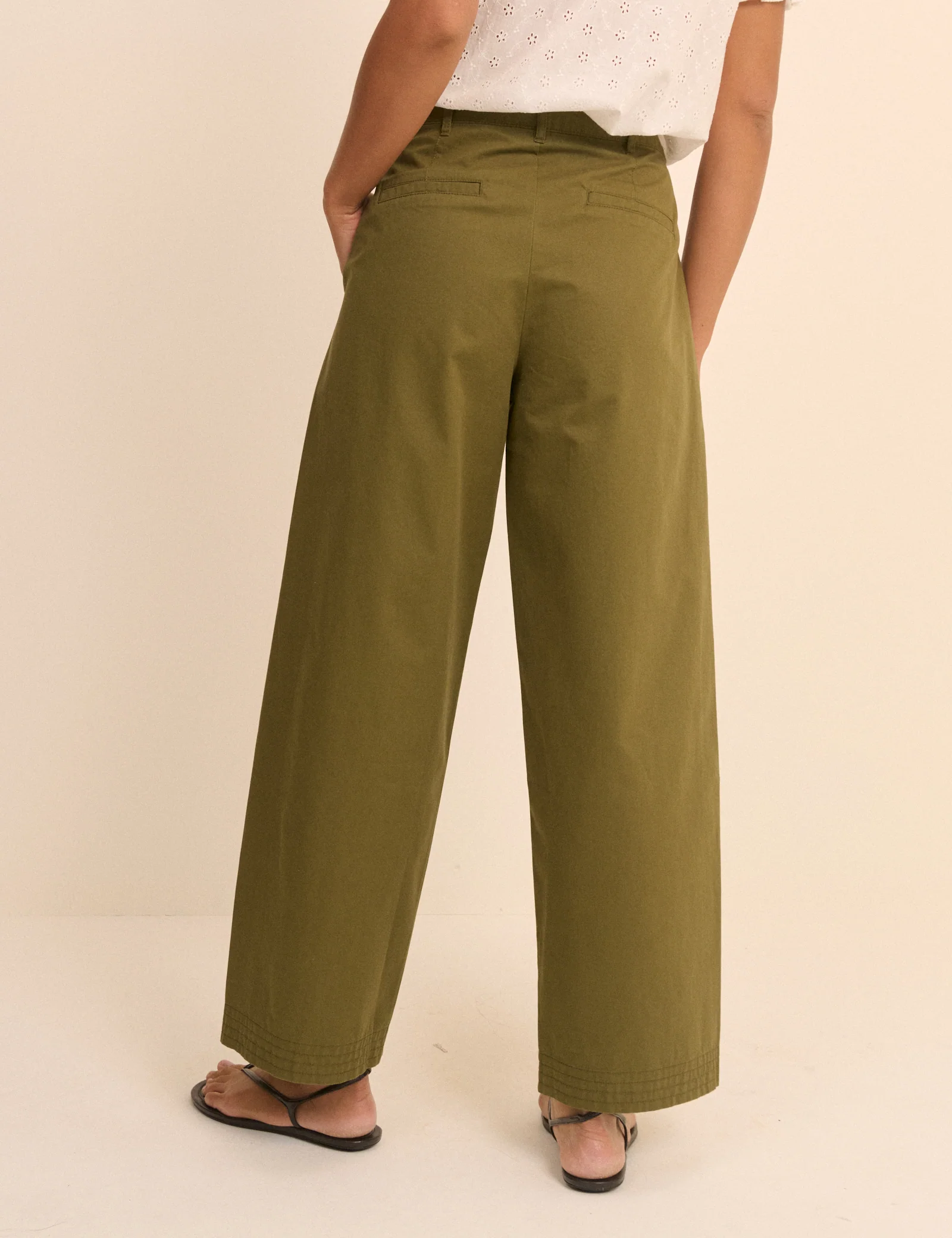 Khaki Pleated Wide Leg Trousers - Image 5