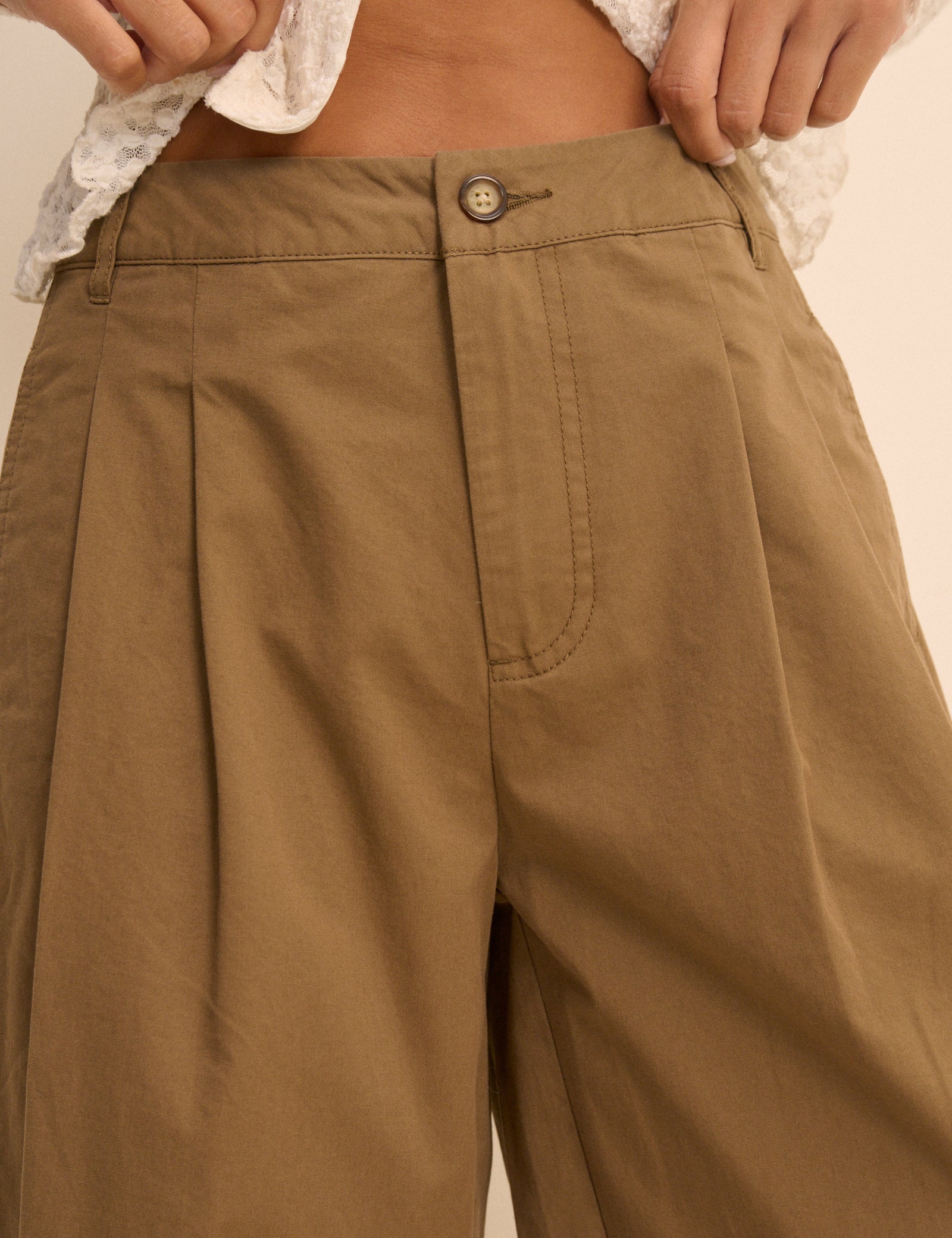 Camel Pleated Wide Leg Trousers - Image 3