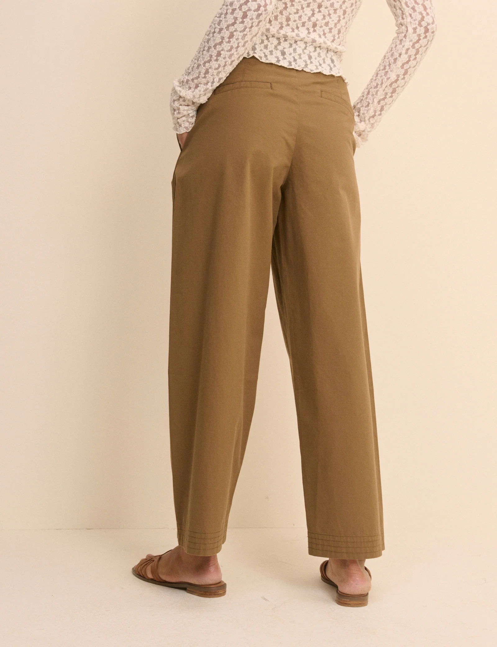 Camel Pleated Wide Leg Trousers - Image 5