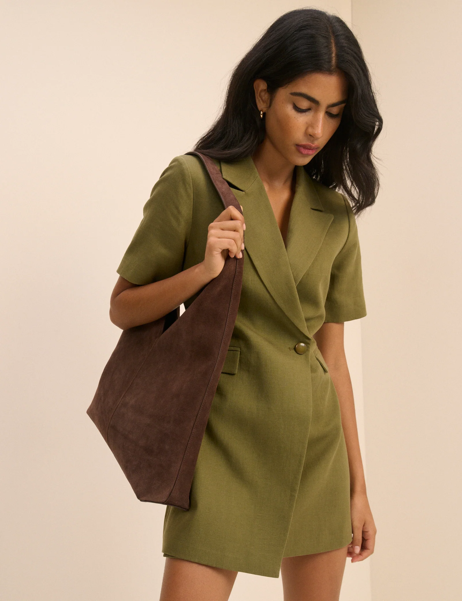 Khaki Tailored Asymmetric Mini Dress - Image 4