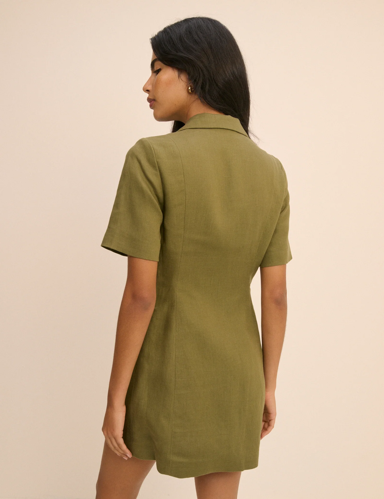 Khaki Tailored Asymmetric Mini Dress - Image 5