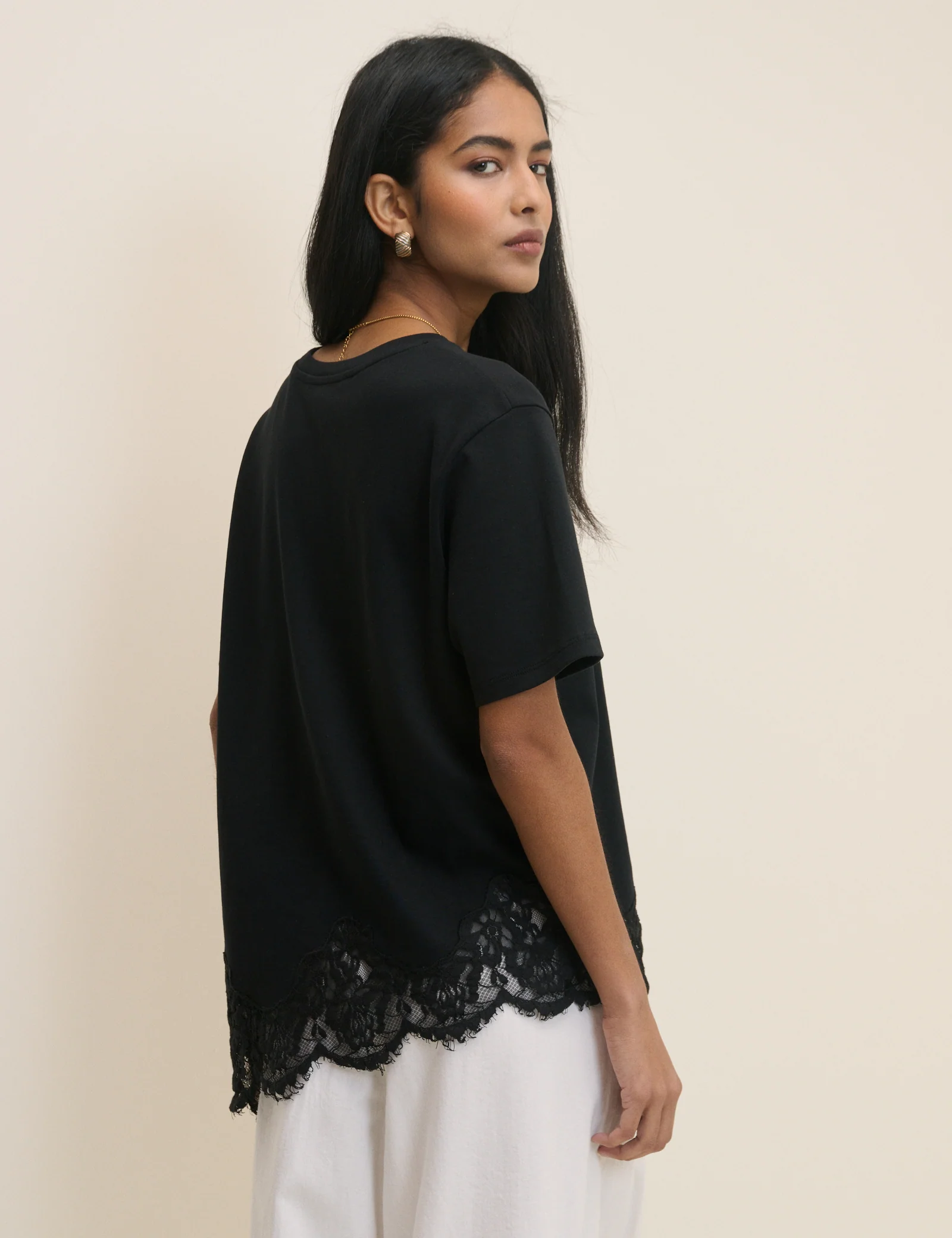 Black Asymmetric Lace Hem Top - Image 3