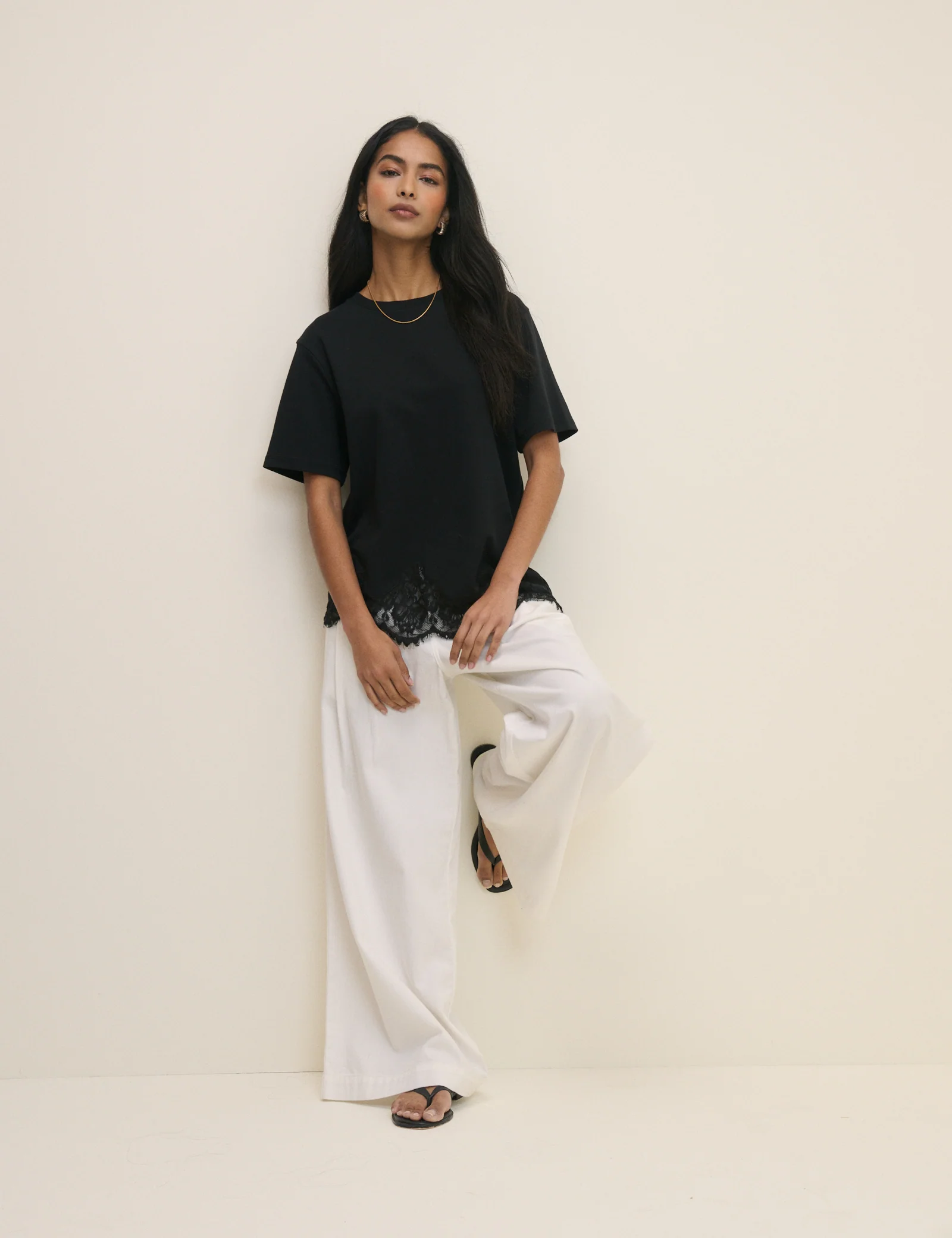 Black Asymmetric Lace Hem Top - Image 4