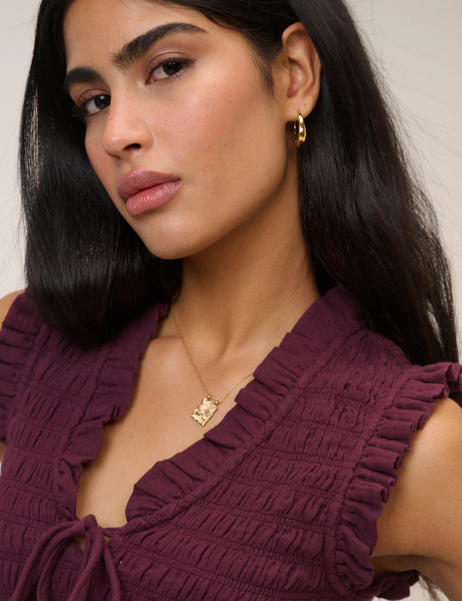 Purple Shirred V-Neck Top - Image 4