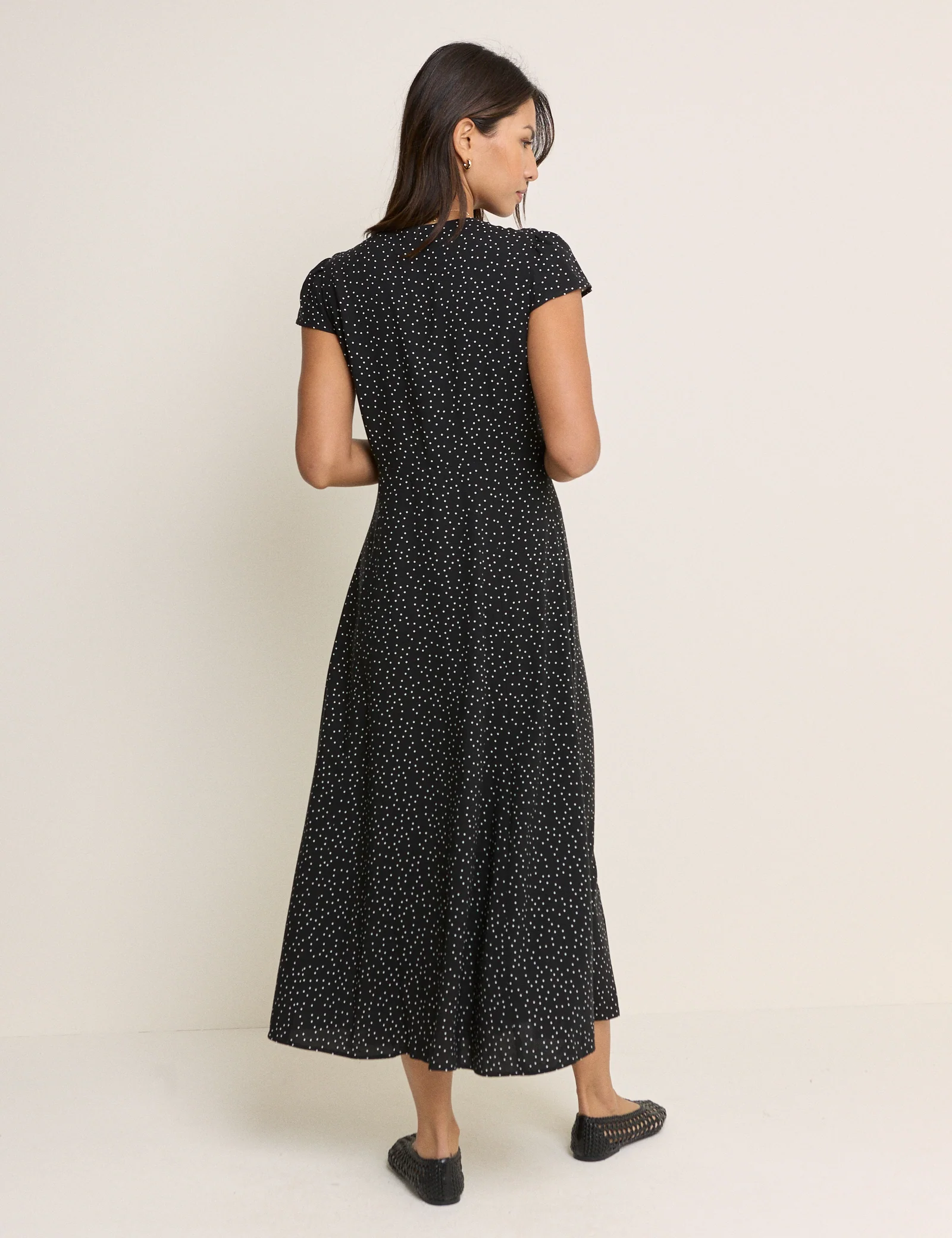 Black Polka Dot Avery Midi Dress - Image 5