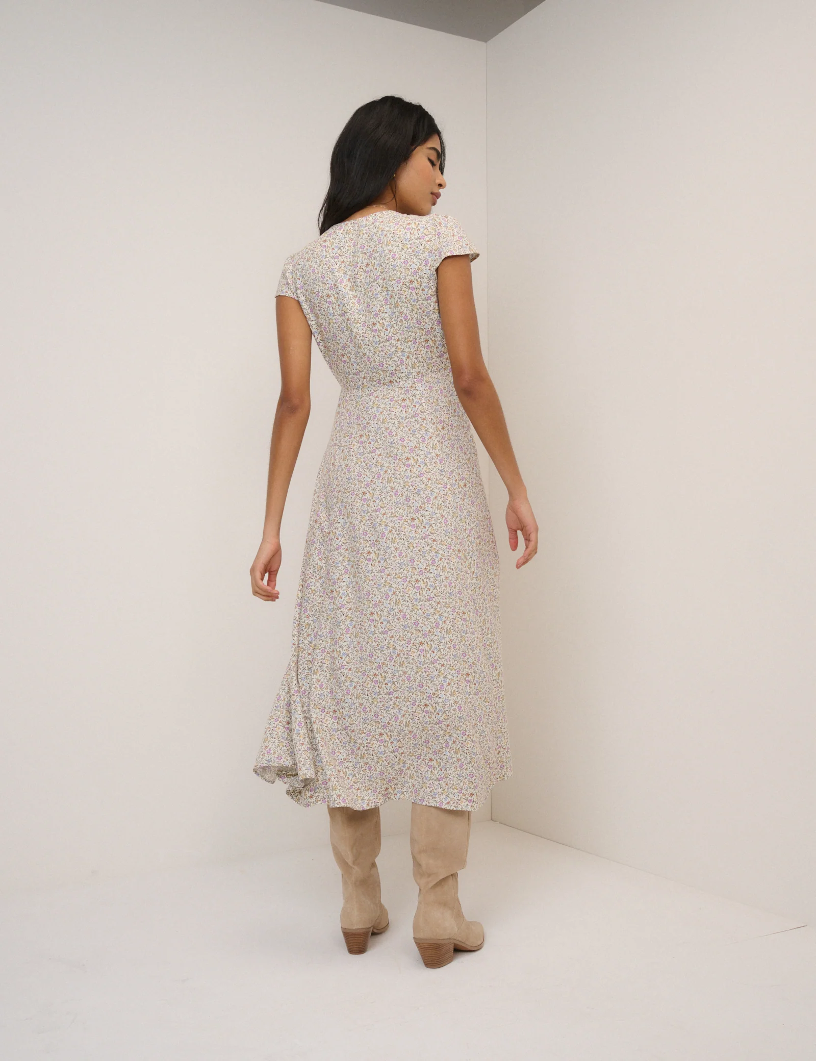 White Ditsy Floral Avery Midi Dress - Image 5