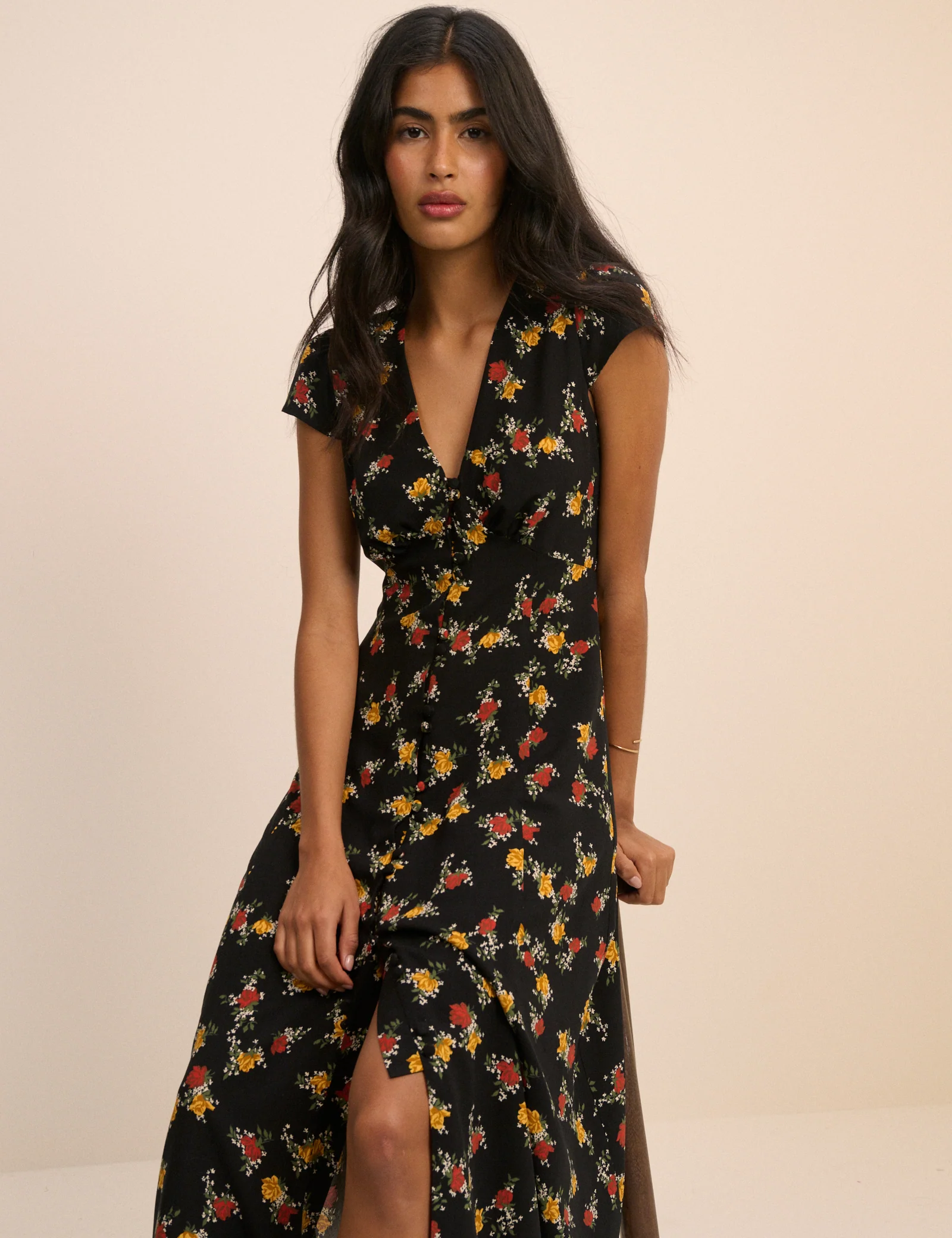 Black Floral Avery Midi Dress - Image 4
